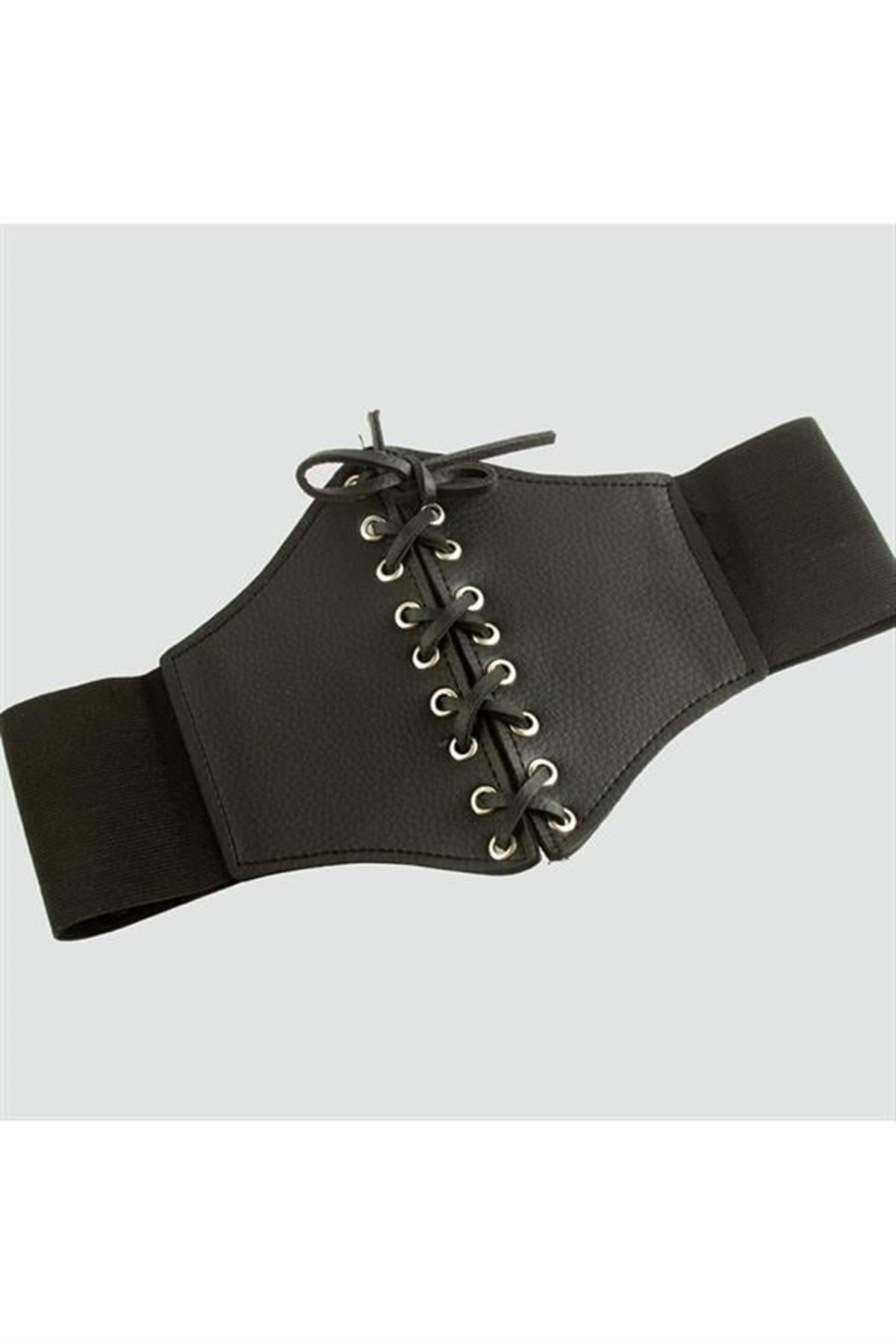 Örgülü Çıtçıtlı Lastikli Kemer - Siyah