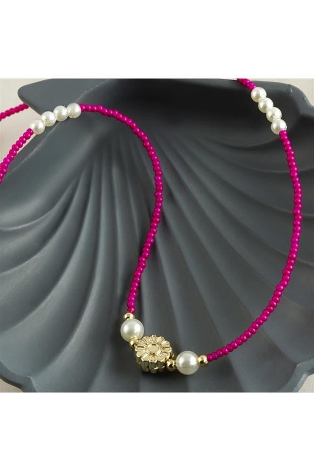 İnci Kum Boncuk Kolye - Pembe