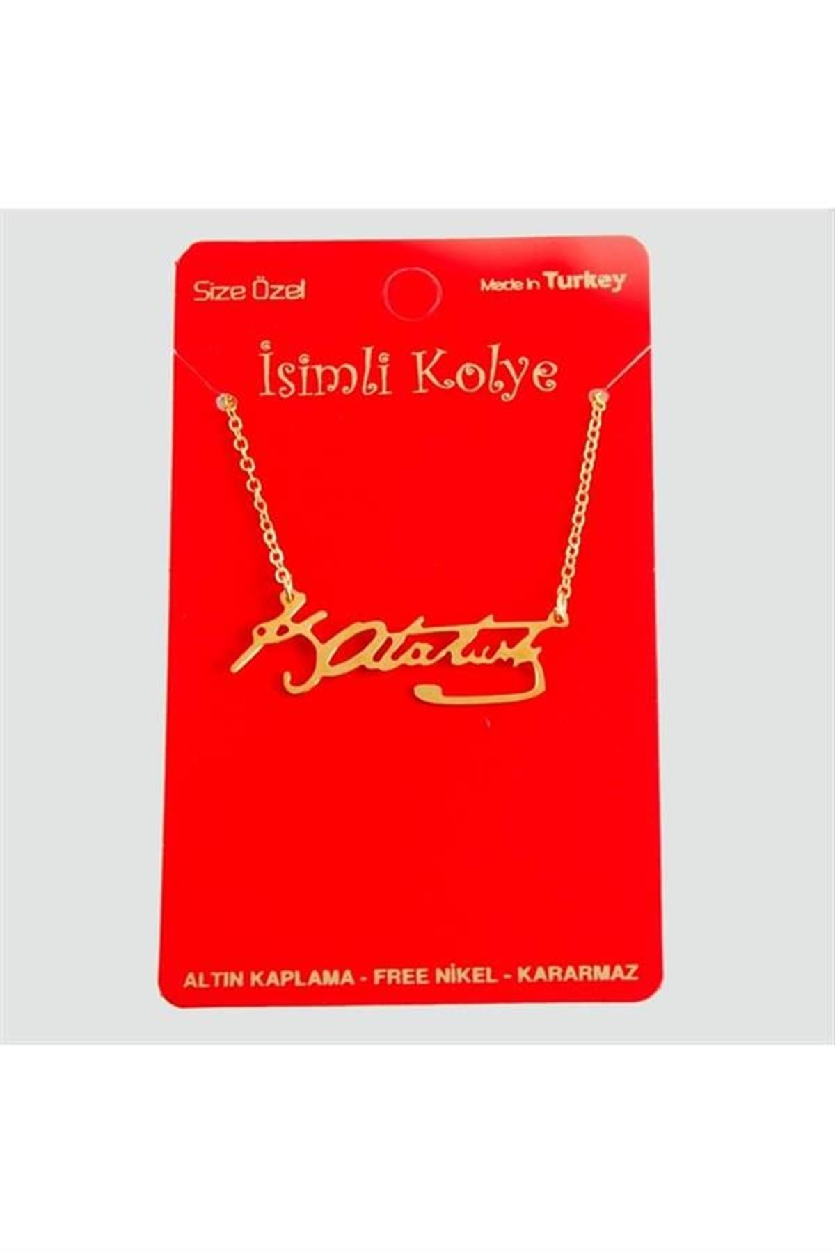 Mustafa Kemal Atatürk İmzalı Uçlu Kolye - Sarı