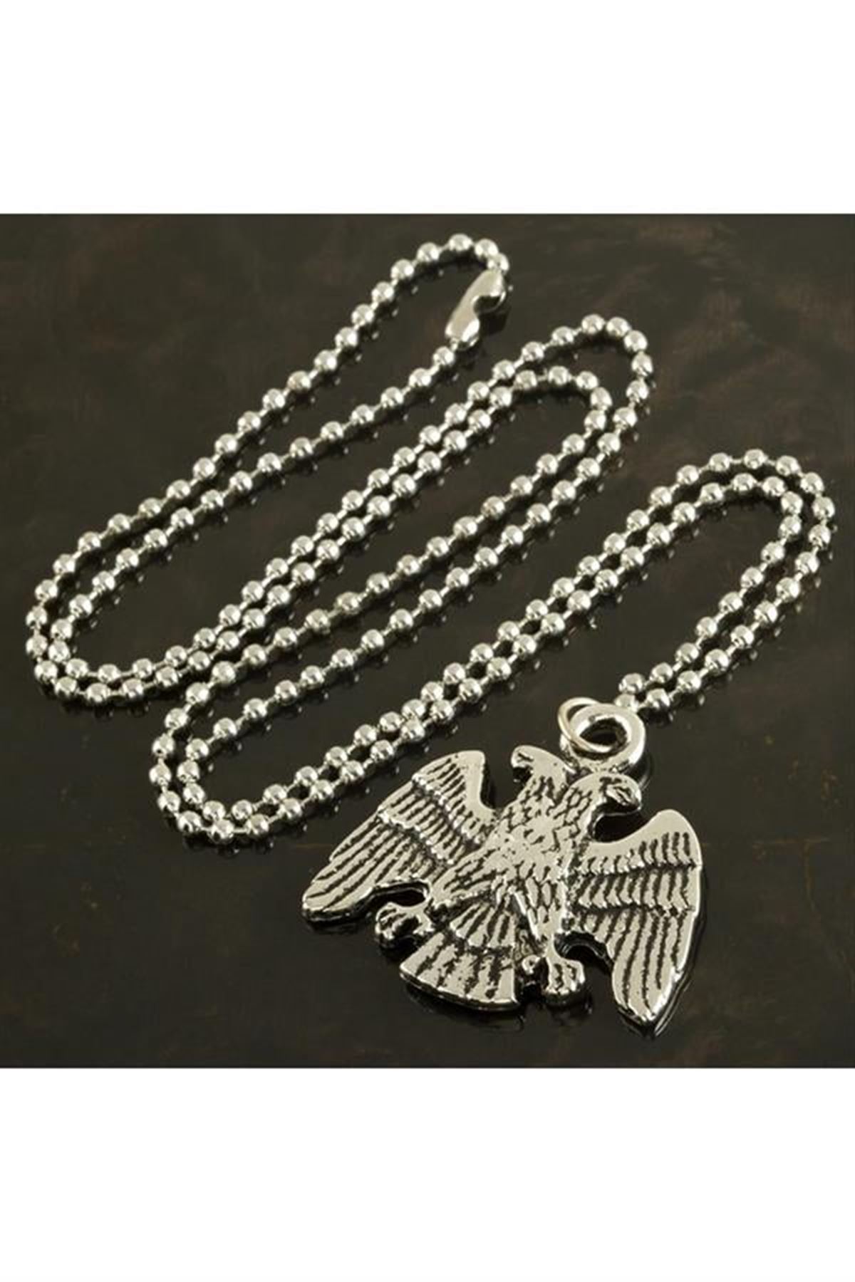 Çift Başlı Kartal Metal Kolye - Gümüş Rengi