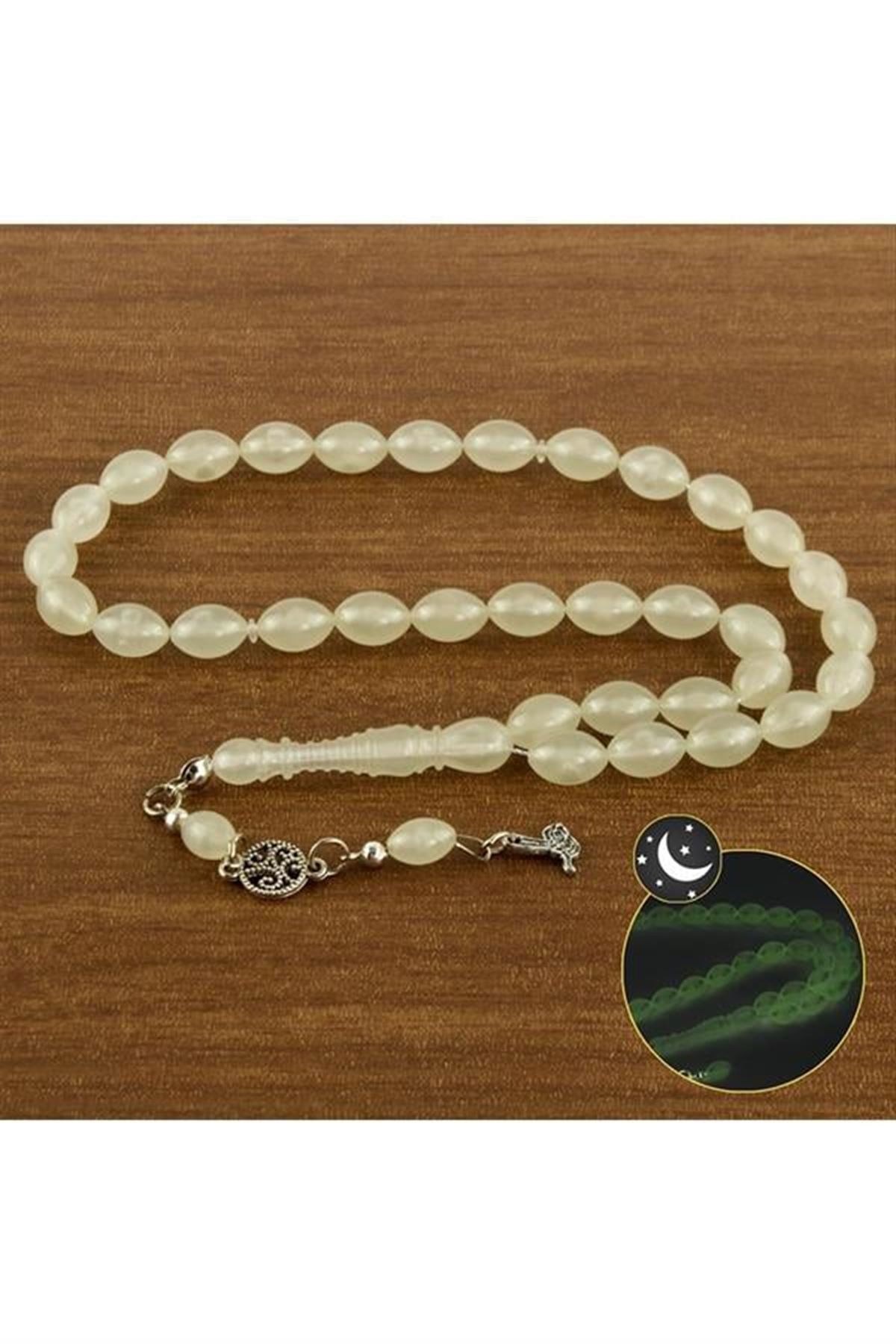 Oval Kesim Tombul Fosforlu Tesbih 8*10 mm - Fosfor Yeşil