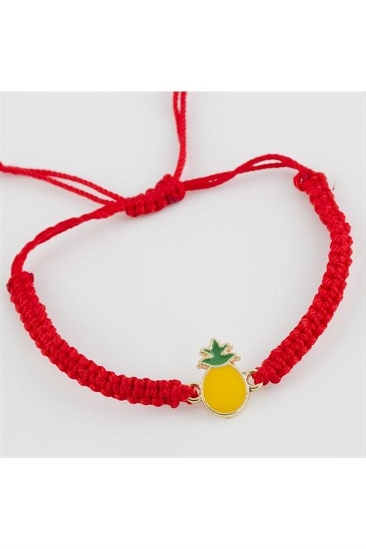 Ananas Figürlü Makrome Örgülü Bileklik - Karışık Renk 1