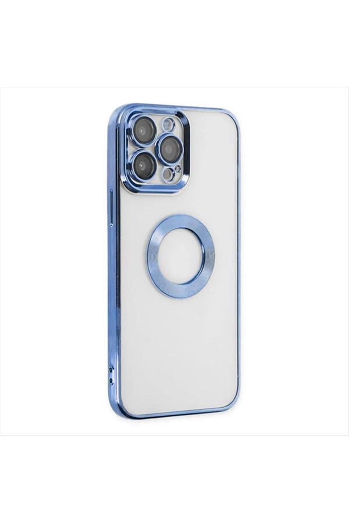 iPhone 13 Pro Max Lensli Lazer Silikon Kılıf (Kamera Korumalı) - Açık Mavi
