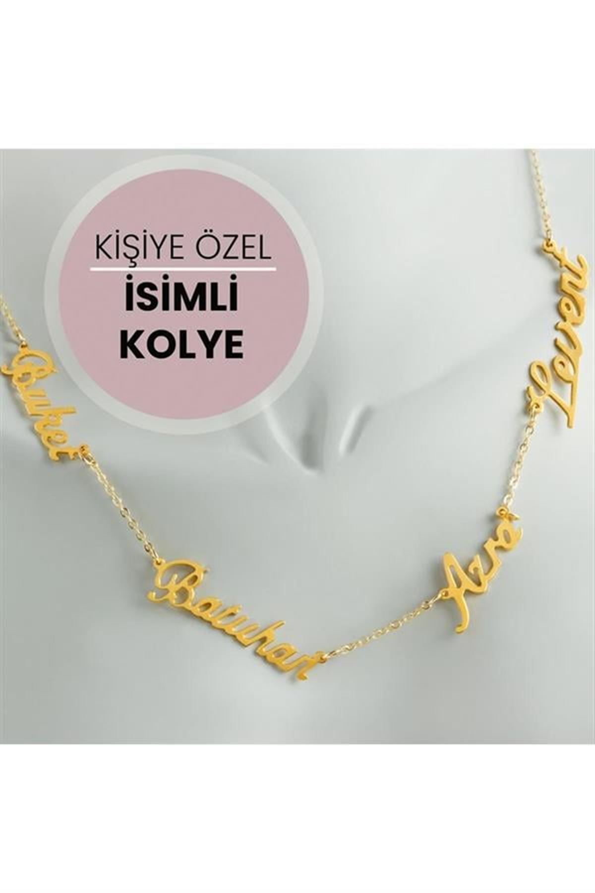 Kişiye Özel Dört İsim Yazılı Kolye - Sarı