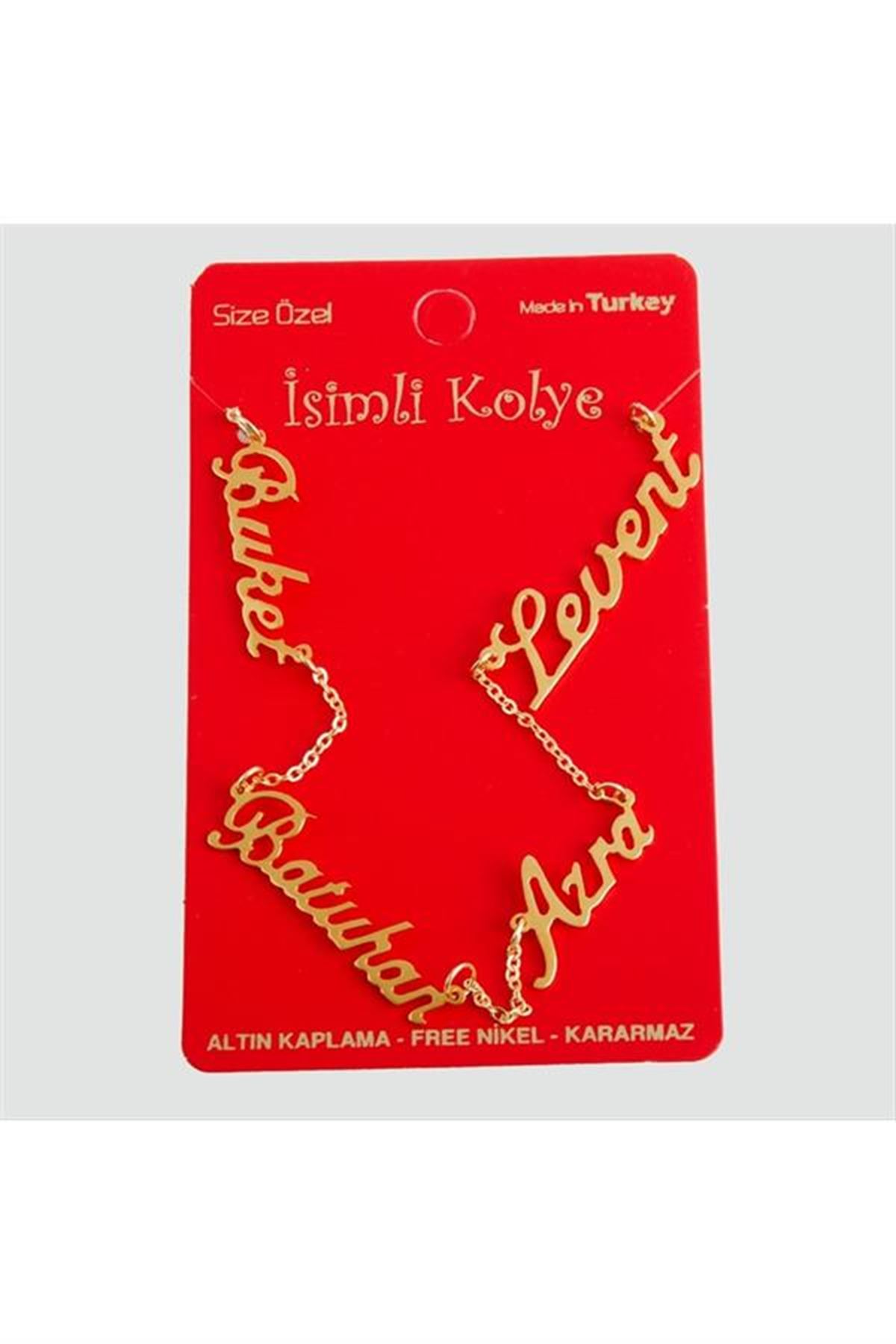 Kişiye Özel Dört İsim Yazılı Kolye - Sarı