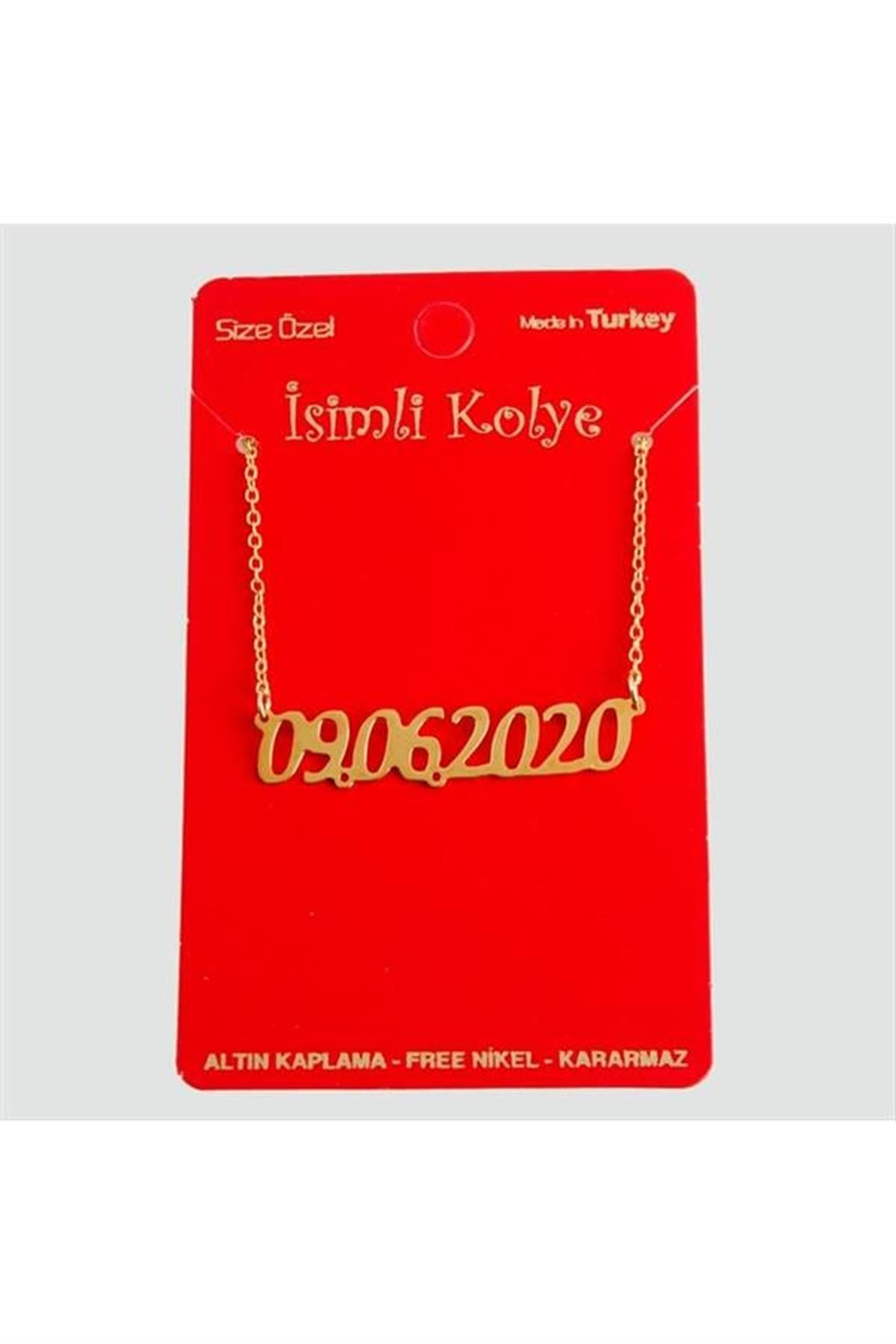 Kişiye Özel Tarih Yazılı Kolye - Sarı-1