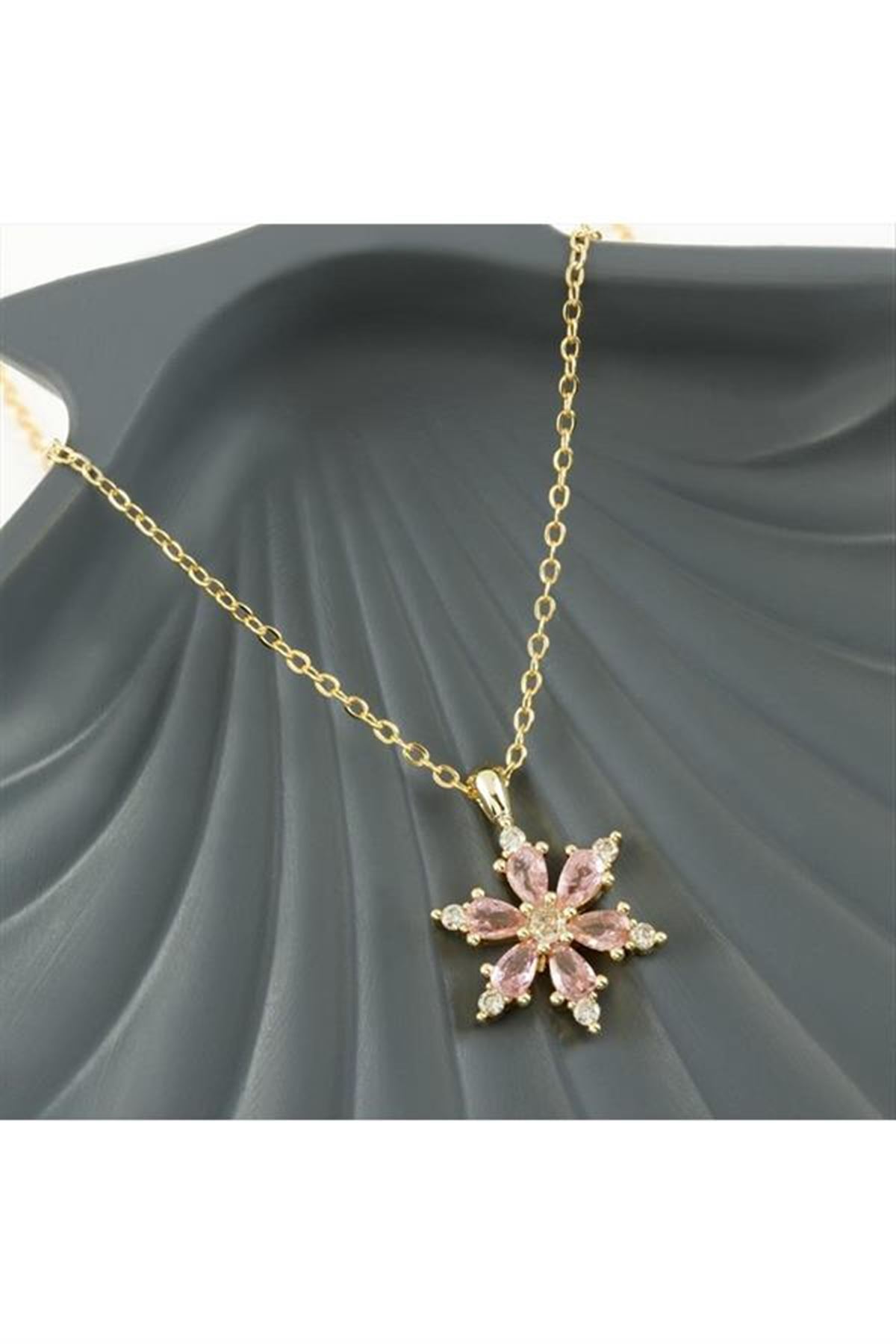 Lotus Zirkon Taşlı Yeni Sezon Kolye - Açık Pembe