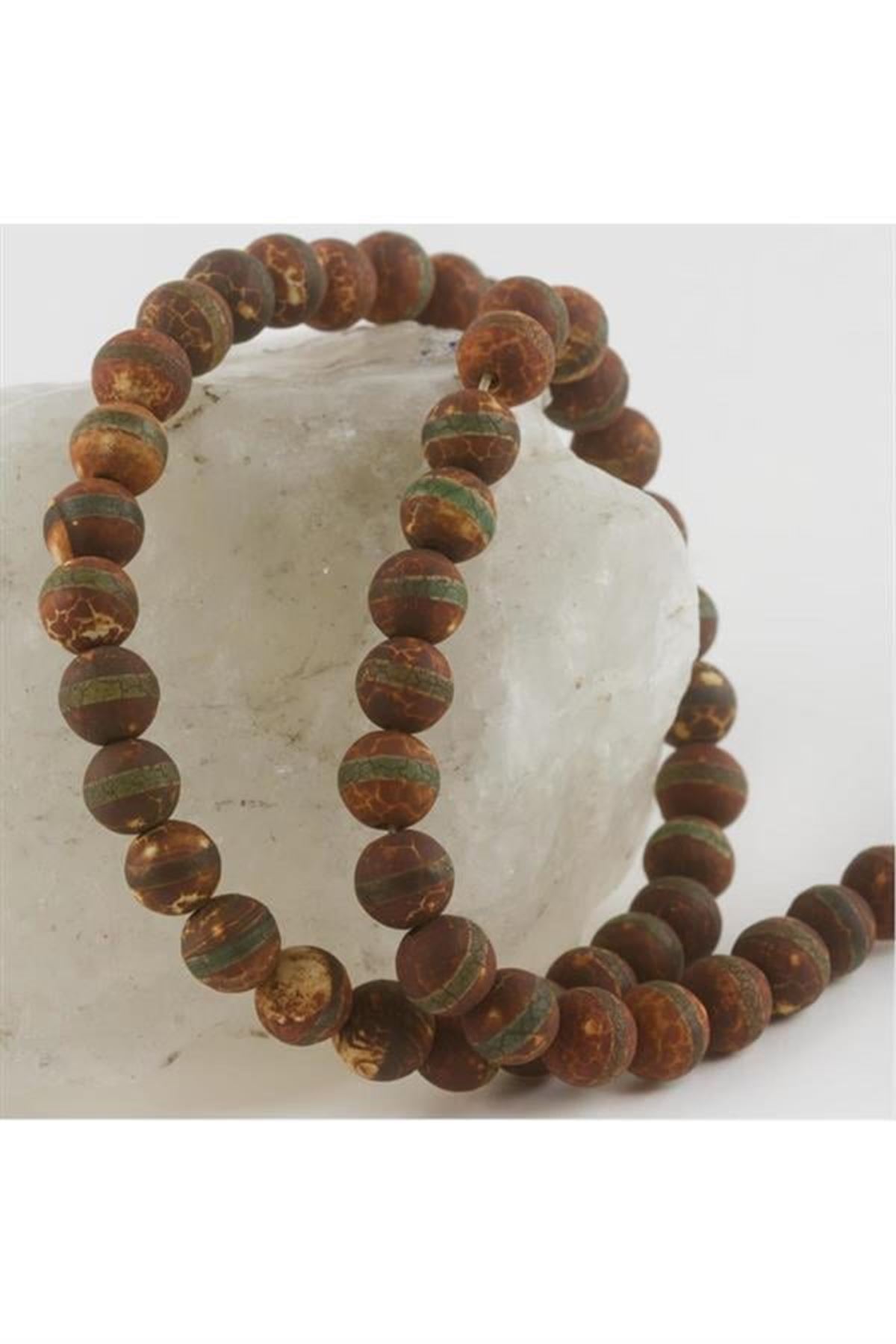 Tibet Akik Taşı Mat 8 mm - Açık Kahverengi