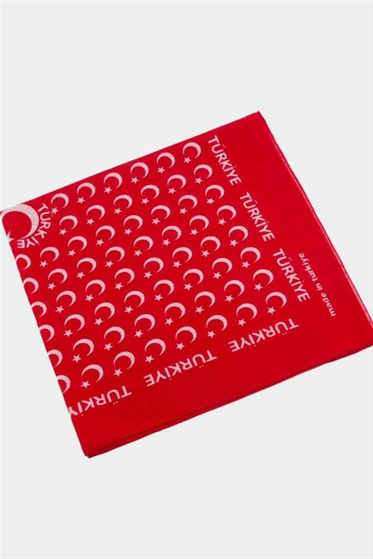 Ay Yıldız Desenli Bandana 50*50 - Kırmızı