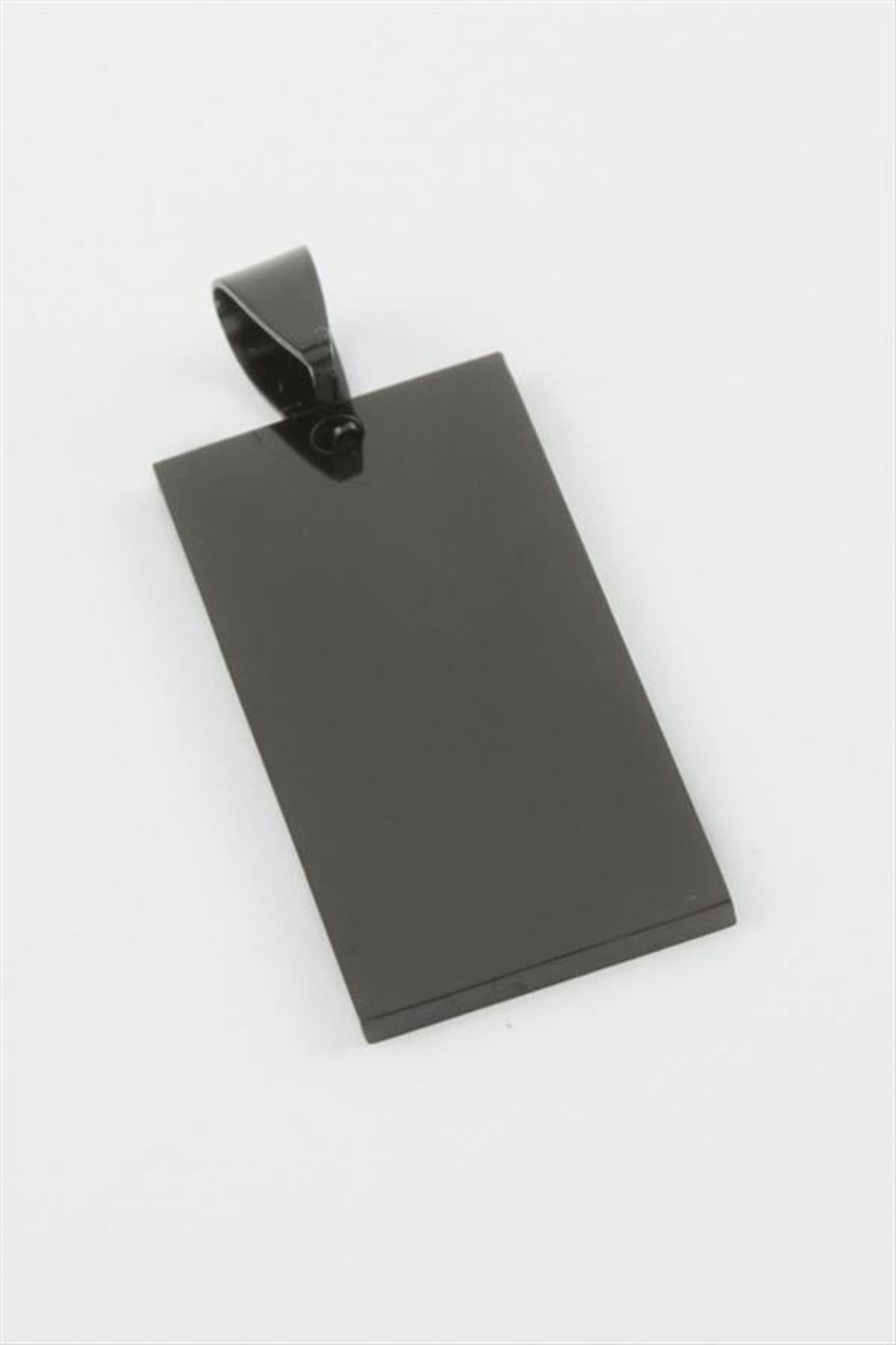 Dikdörtgen İsim Yazılabilir Çelik Kolye Ucu 1,6*3,5 cm - Siyah