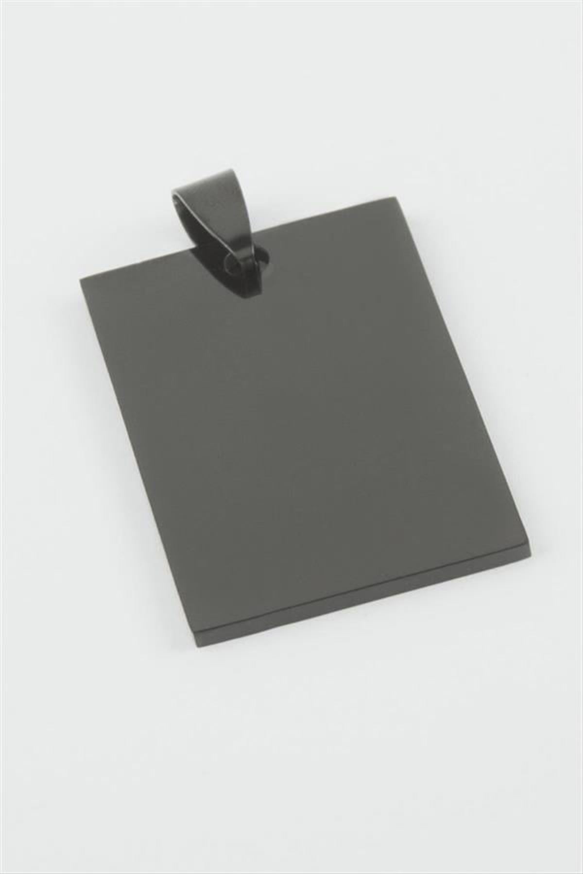 Dikdörtgen İsim Yazılabilir Çelik Kolye Ucu 2,2*3,7 cm - Siyah