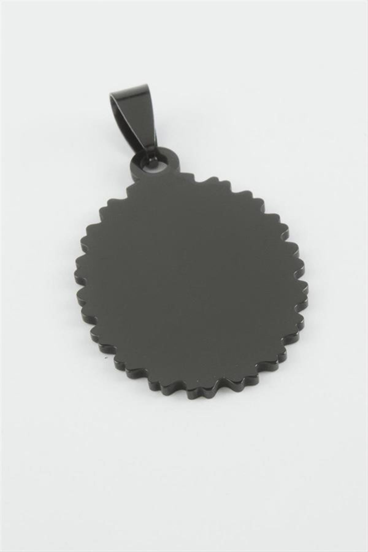 Oval İsim Yazılabilir Çelik Kolye Ucu 2,5*4 cm - Siyah