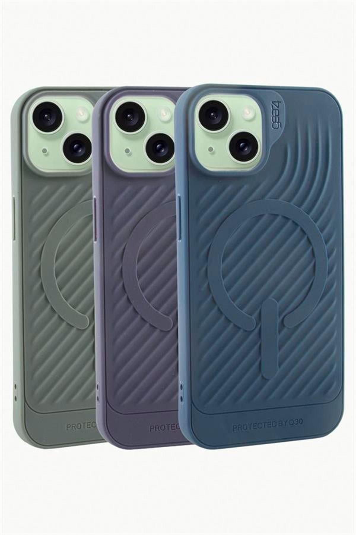 iPhone 15 6.1 Lüx Magsaff Gear Silikon Kılıf - Gri
