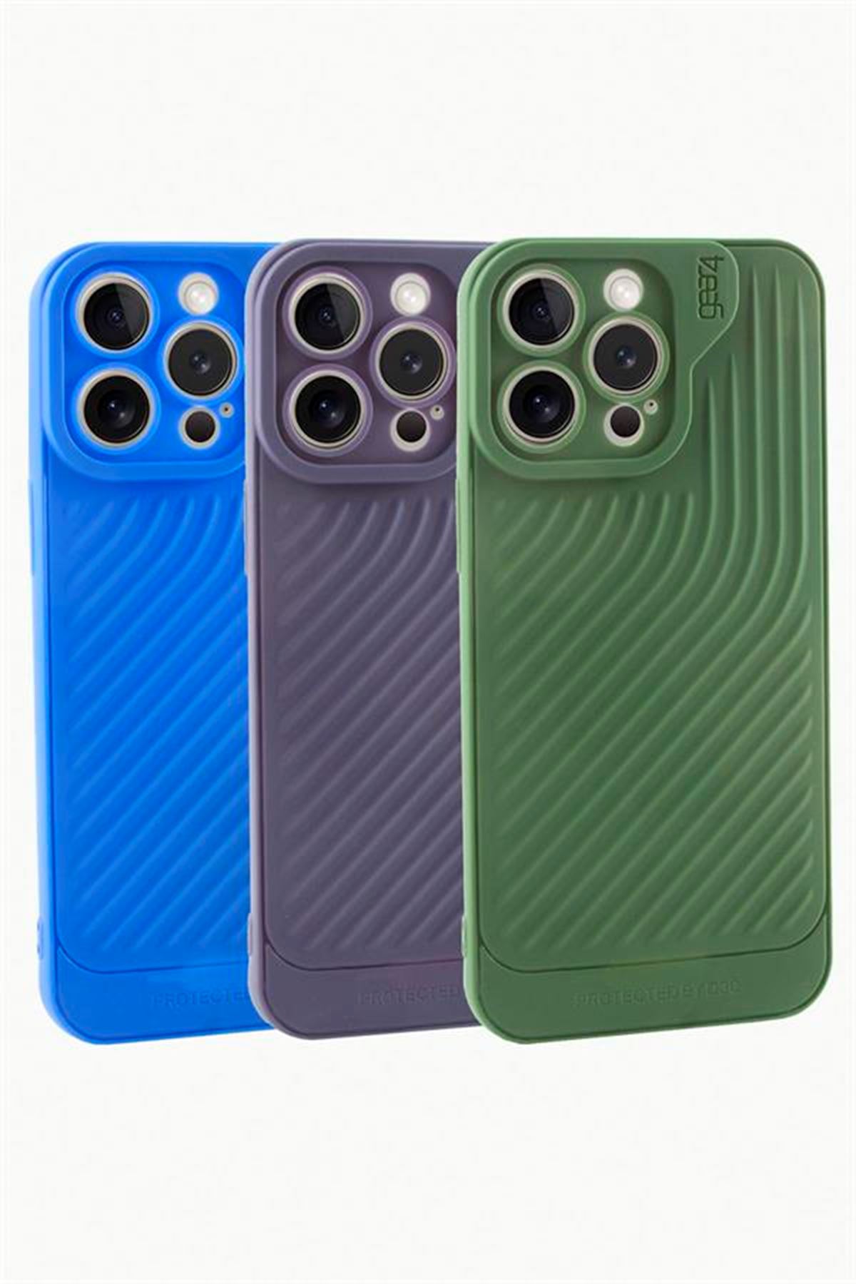 iPhone 15 Pro Max Çizgili Lüx Gear Silikon Kılıf - Yeşil