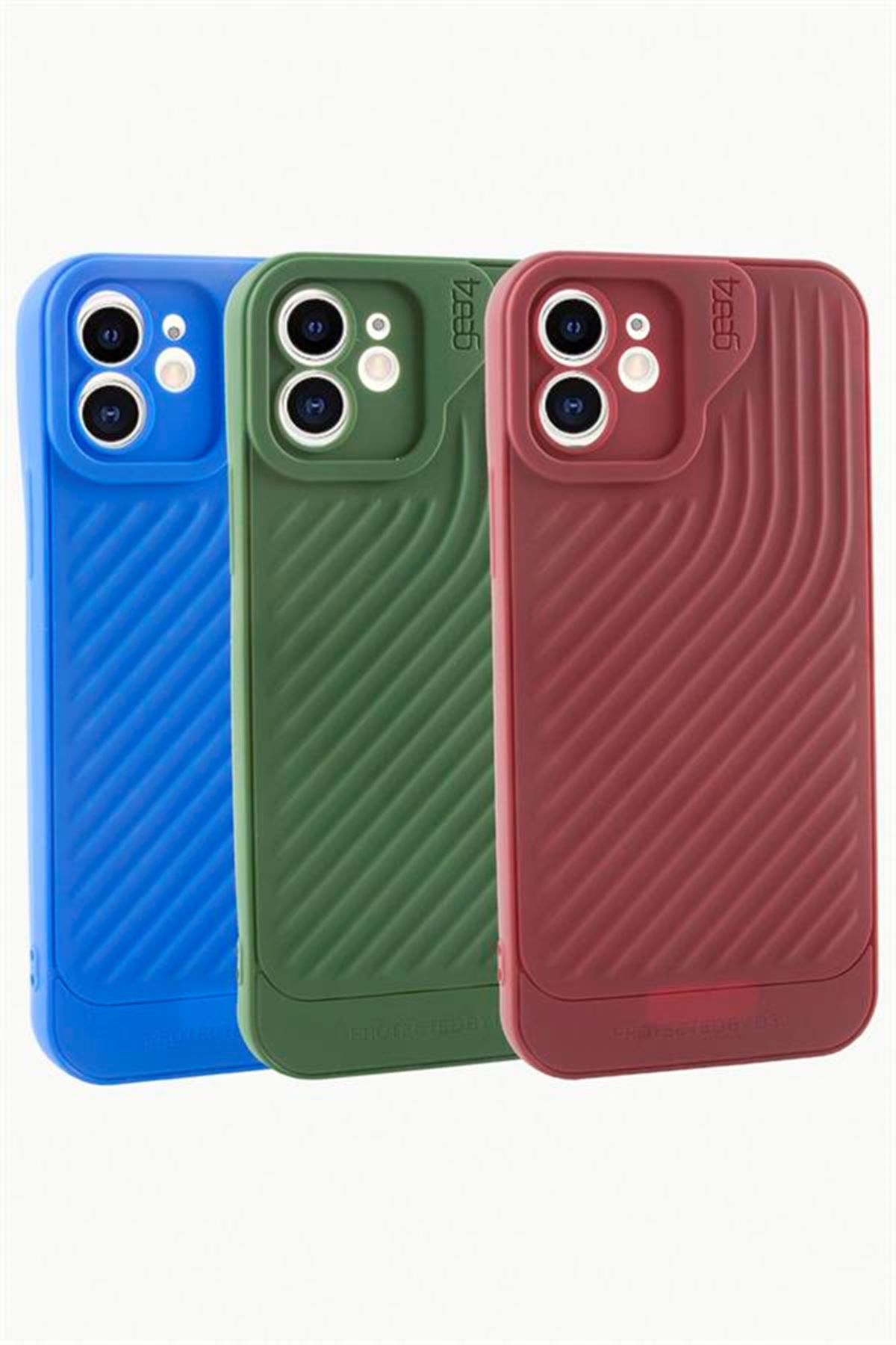 iPhone 12 6.1 Çizgili Lüx Gear Silikon Kılıf - Bordo