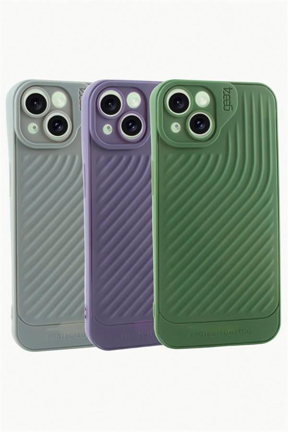 iPhone 15 6.1 Çizgili Lüx Gear Silikon Kılıf - Gri