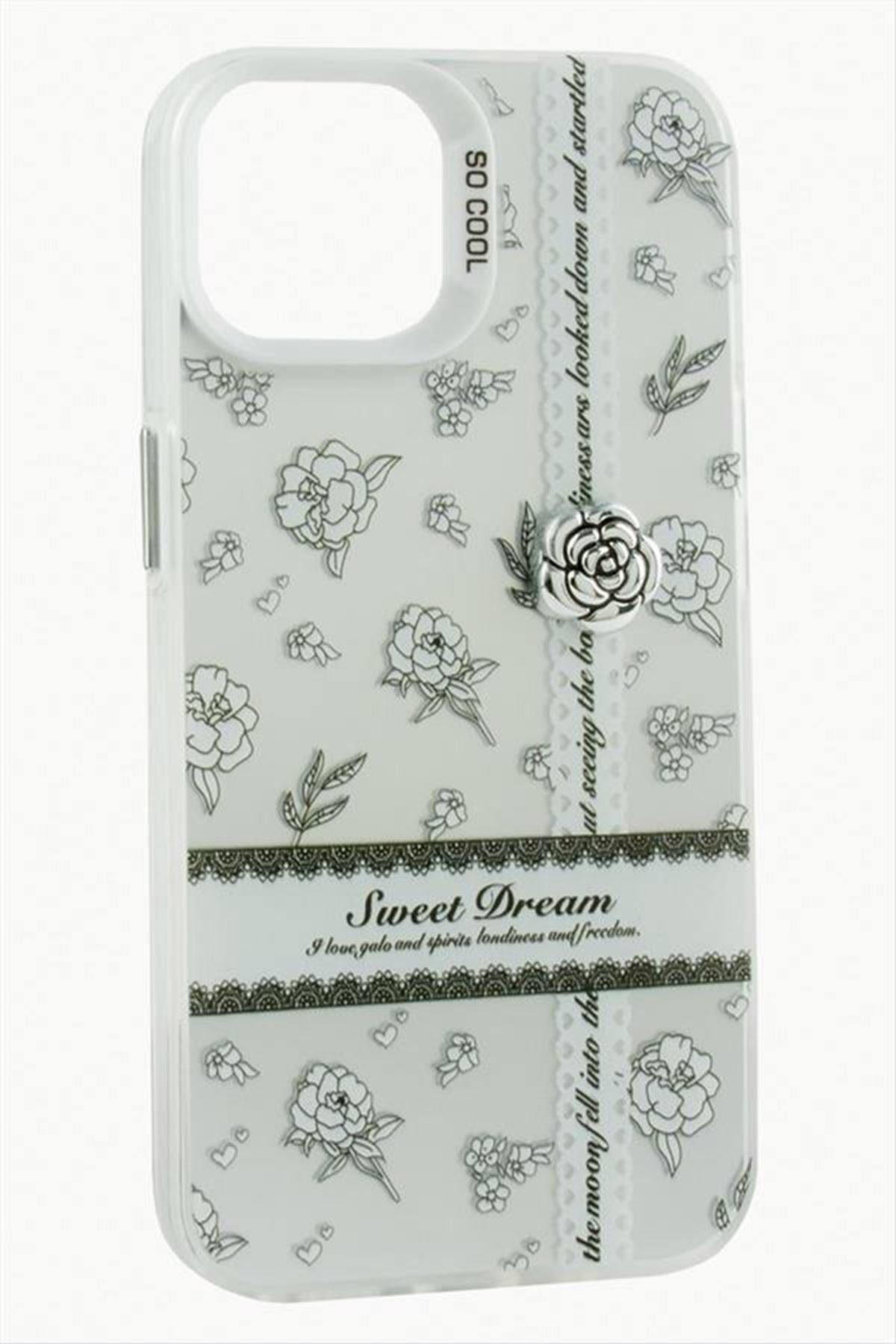 iPhone 15 Gül Lüx Sweet Silikon Kılıf - Gri