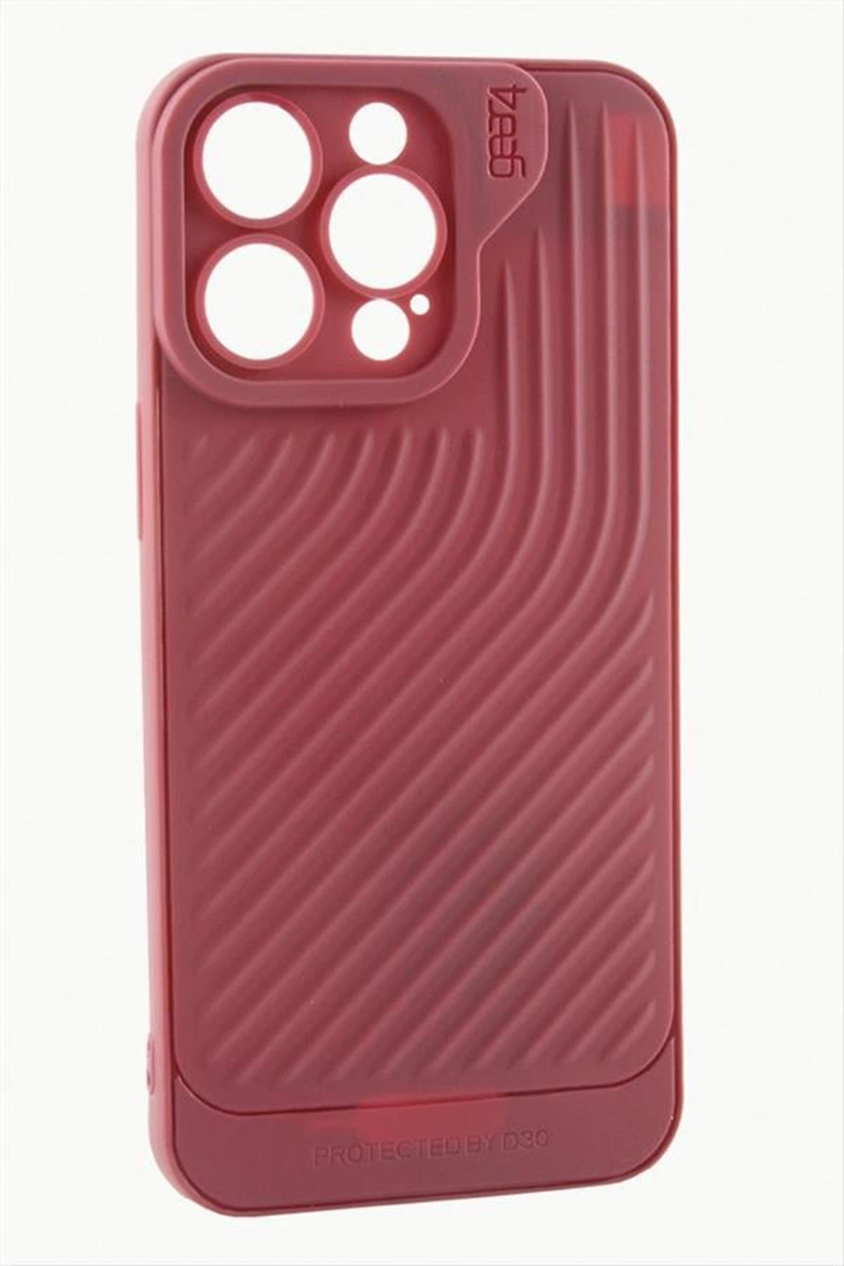 iPhone 14 Pro Max Çizgili Lüx Gear Silikon Kılıf - Bordo