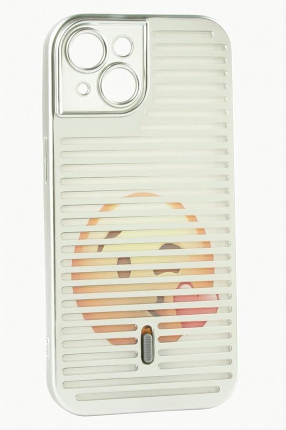 iPhone 15 Desenli Lüx Silikon Kılıf - Açık Gri