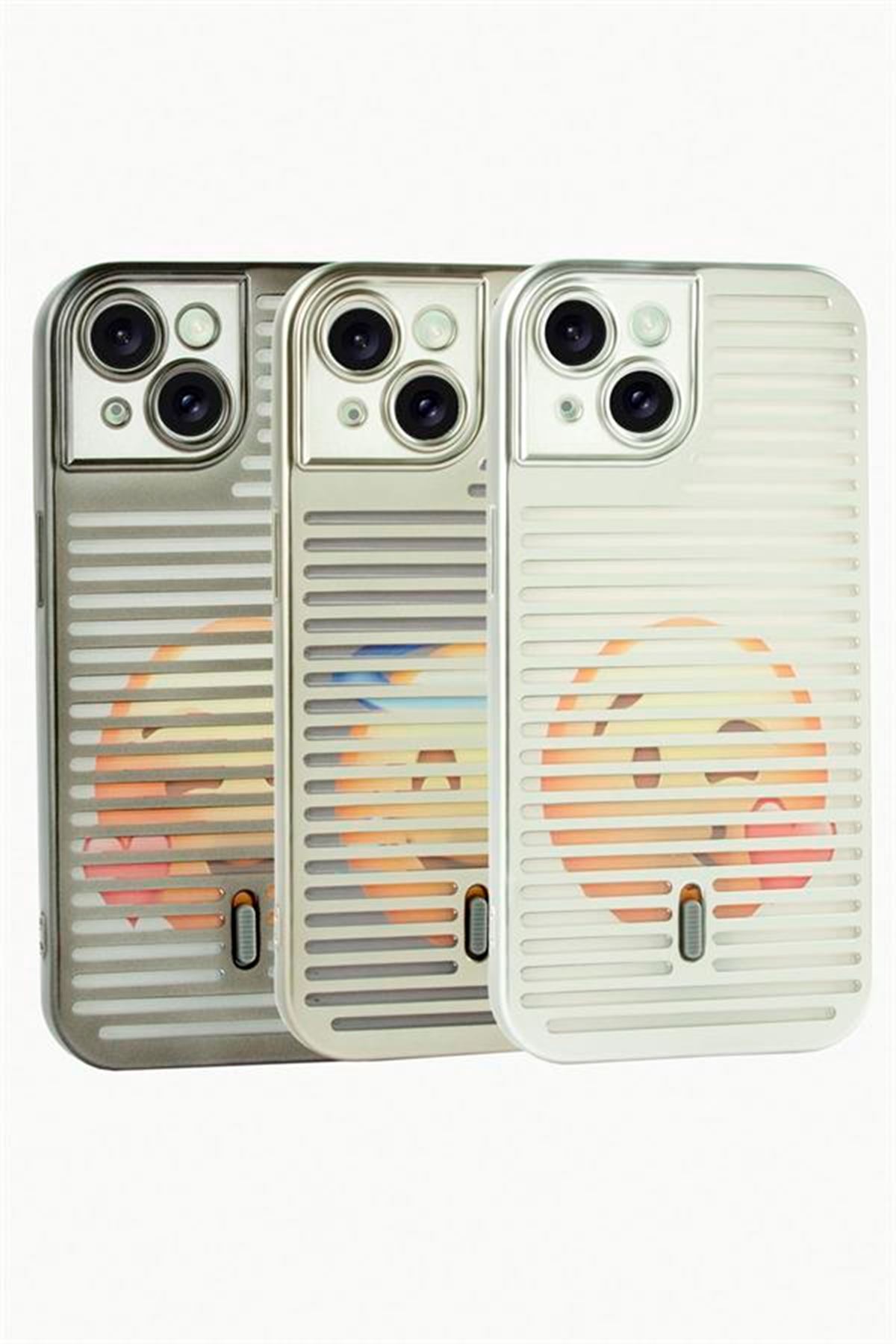 iPhone 15 Desenli Lüx Silikon Kılıf - Açık Gri