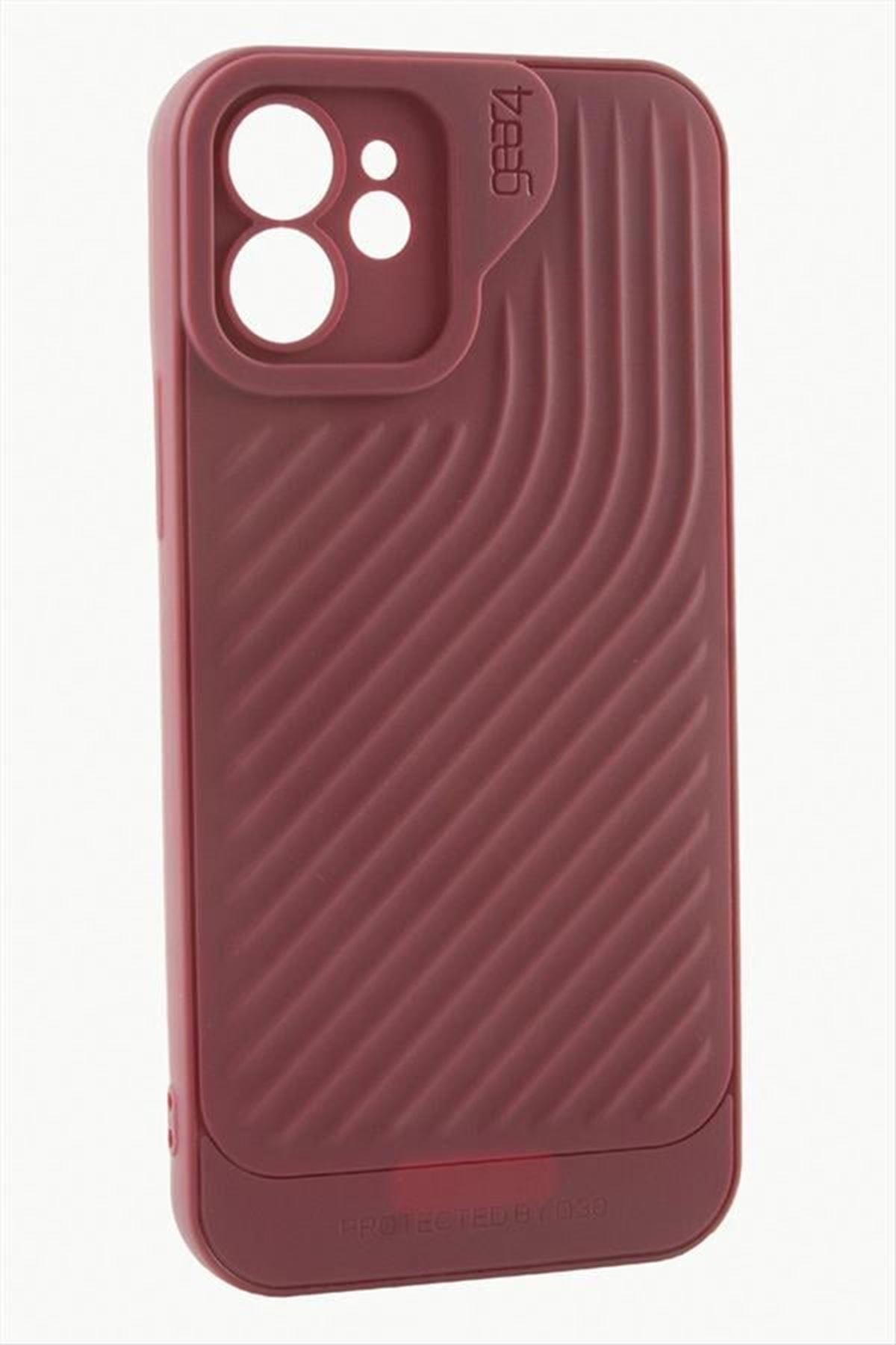 iPhone 12 6.1 Çizgili Lüx Gear Silikon Kılıf - Bordo