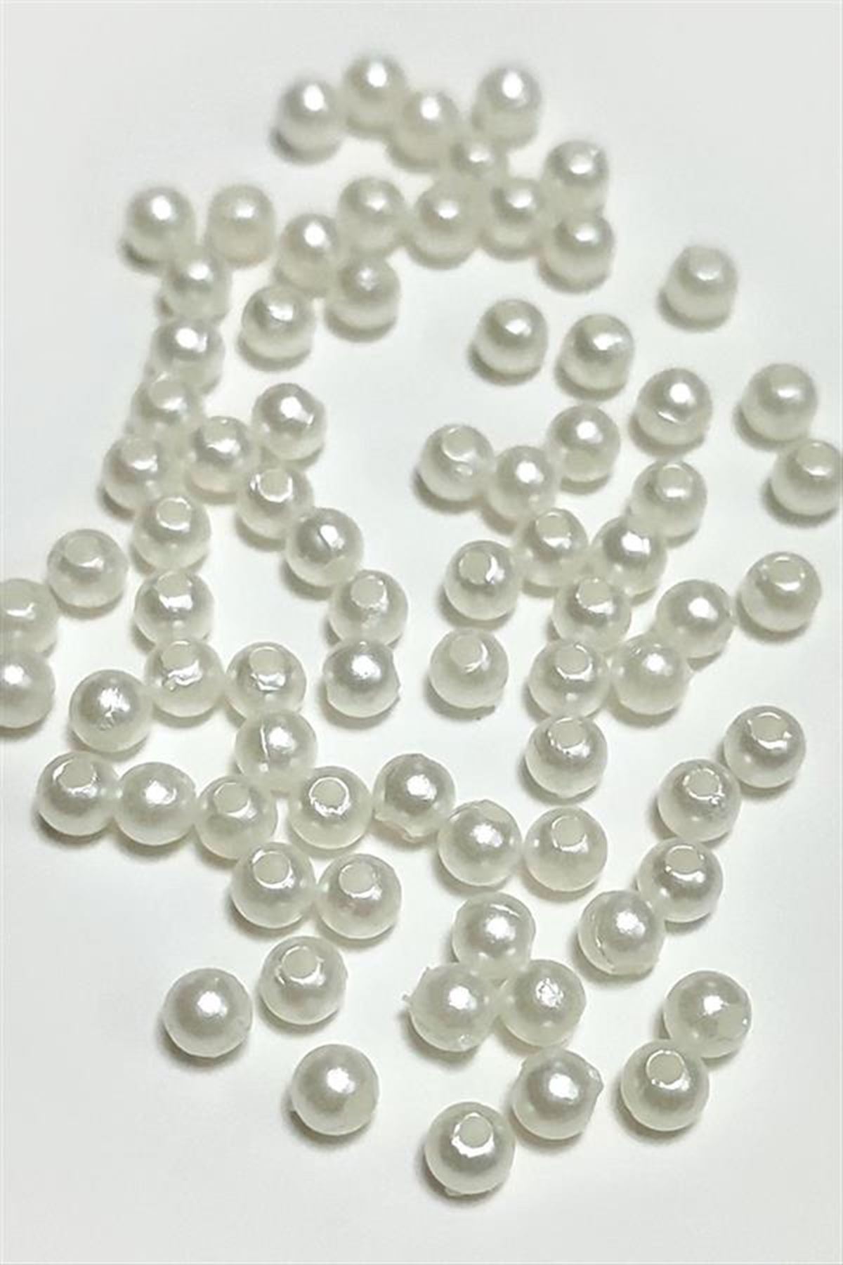 4 mm Delikli İnci Boncuk 500 Gram - Krem