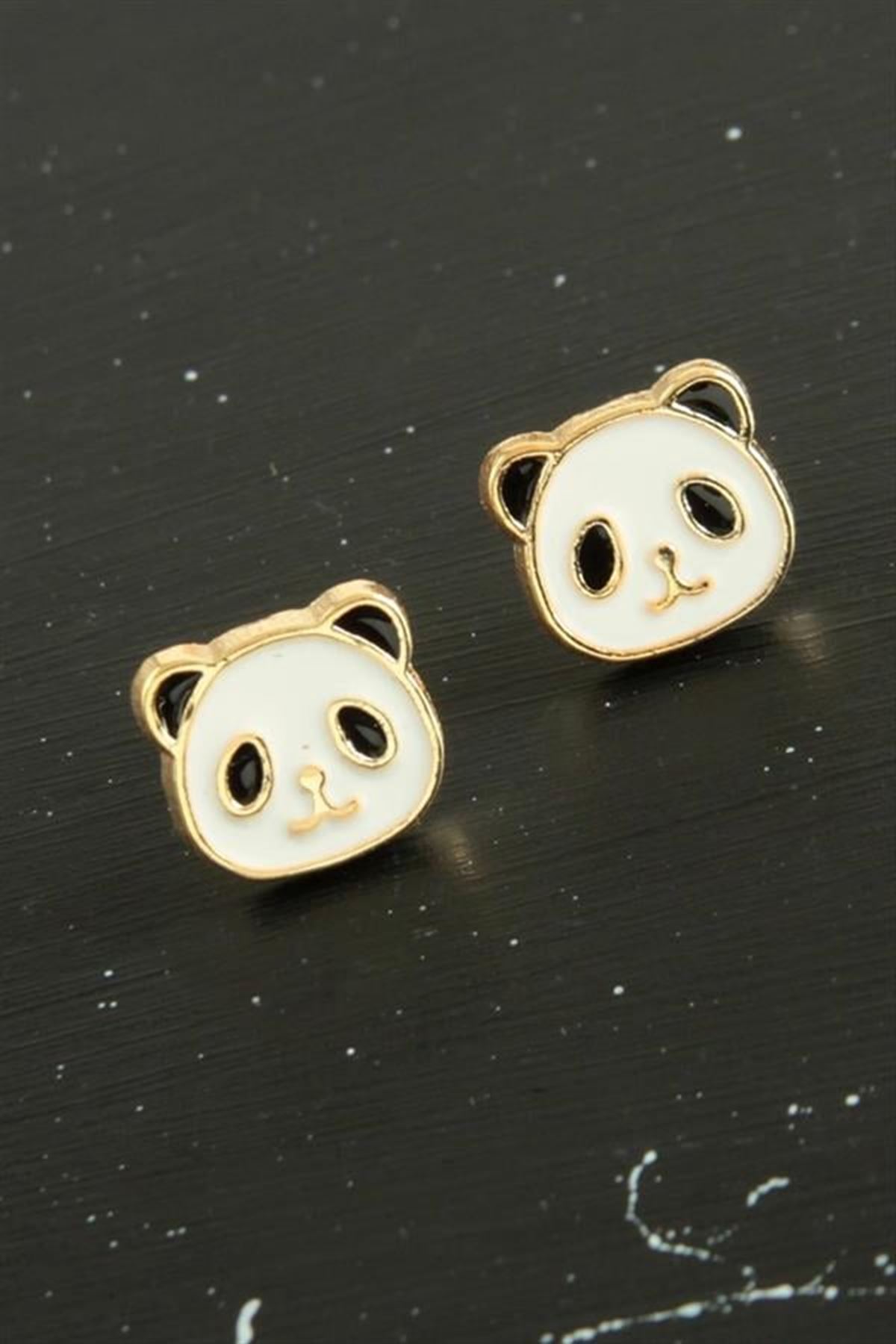Panda Mineli Minik Küpe - Beyaz
