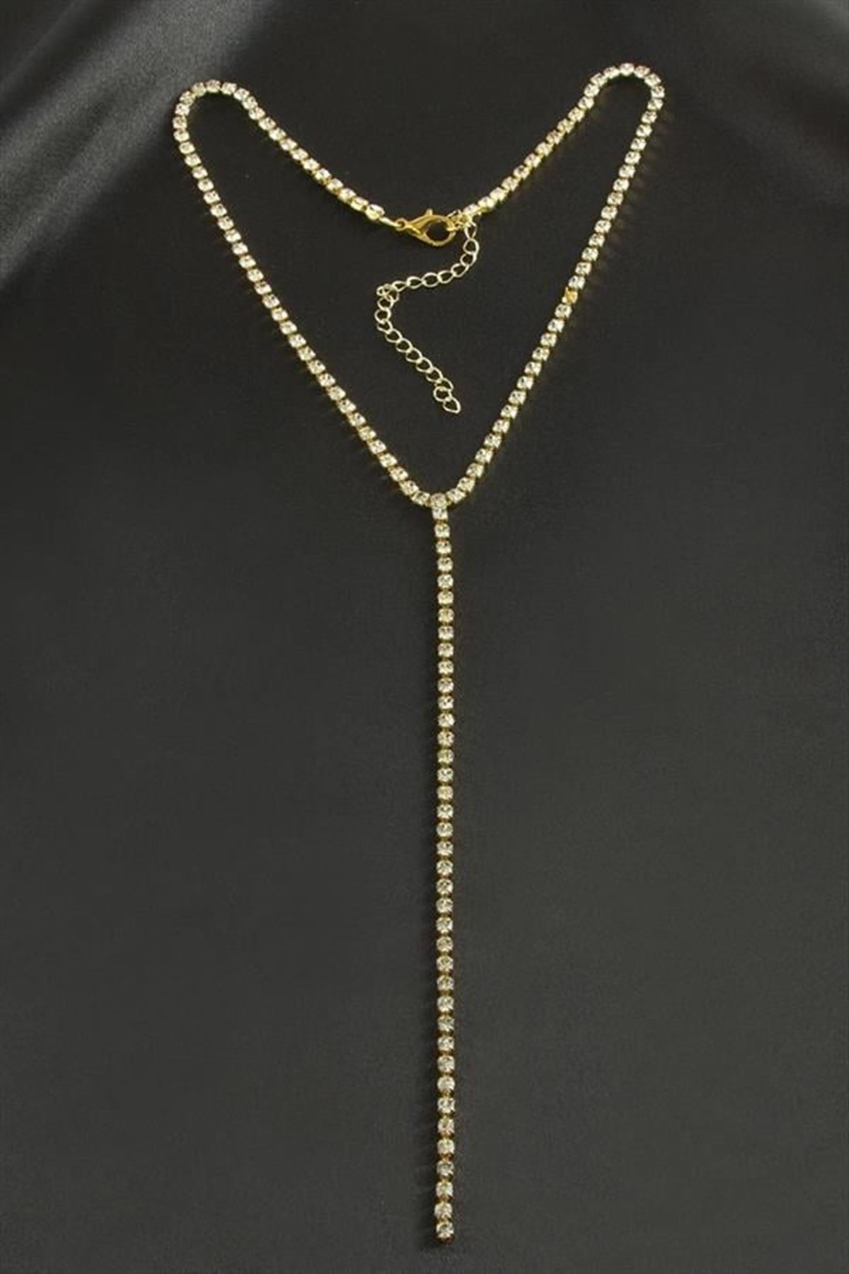 Şerit Taşlı Çelik Kolye 4 mm - Sarı