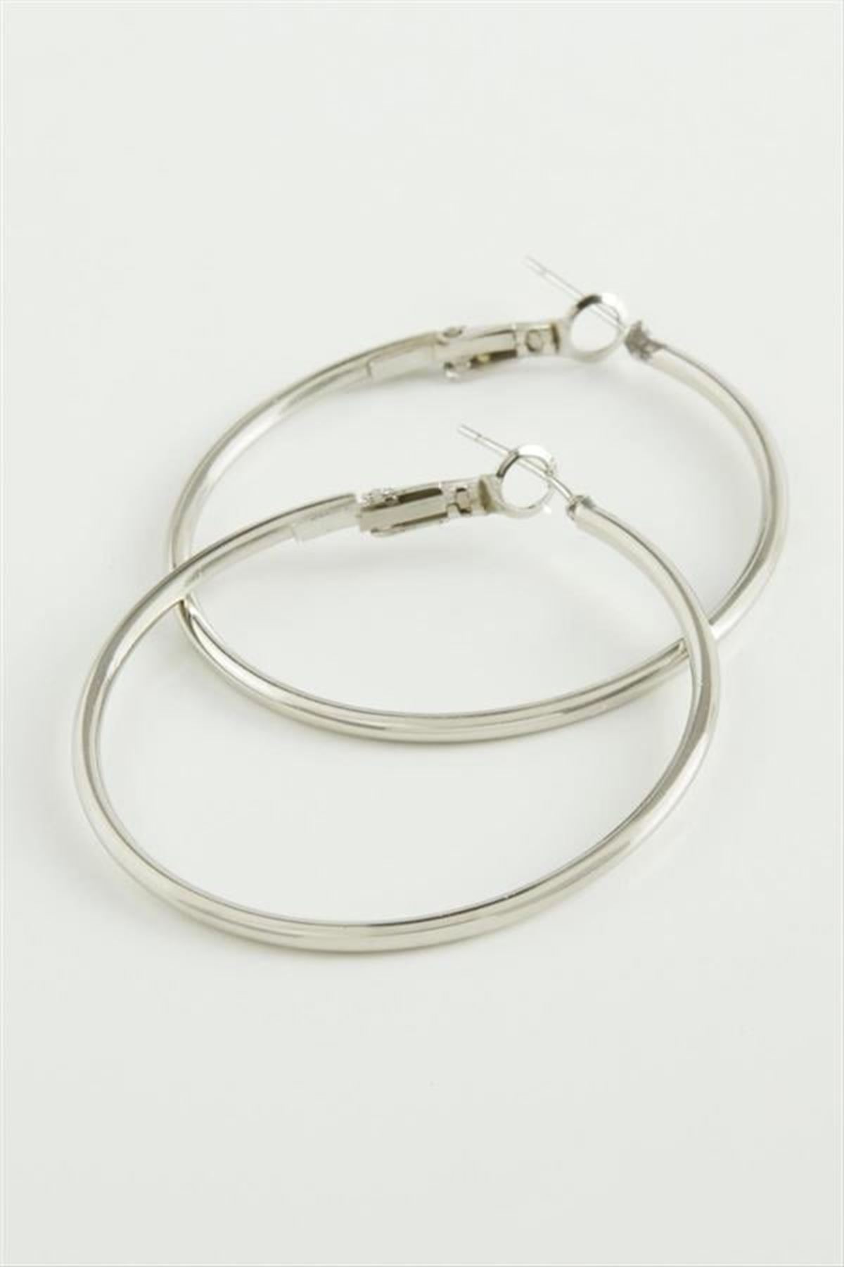 Metal Halka Küpe 4 cm - Gümüş Rengi
