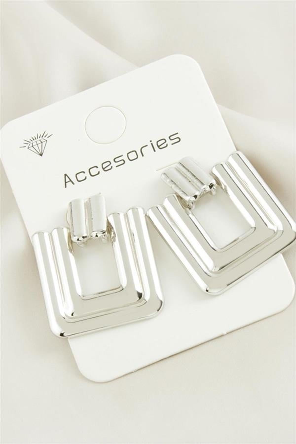 KareTrend Metal Küpe - Gümüş Rengi