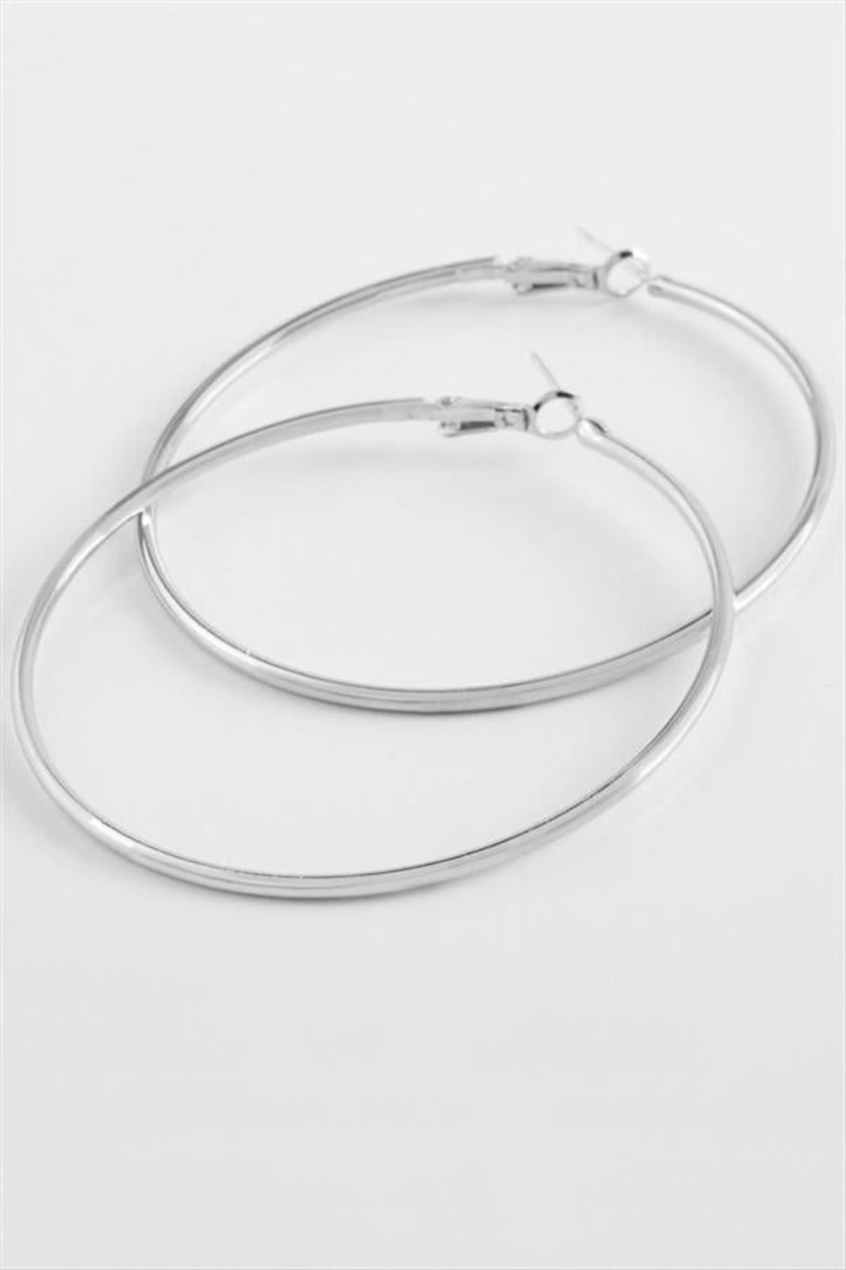 Metal Halka Küpe 6 cm - Gümüş Rengi