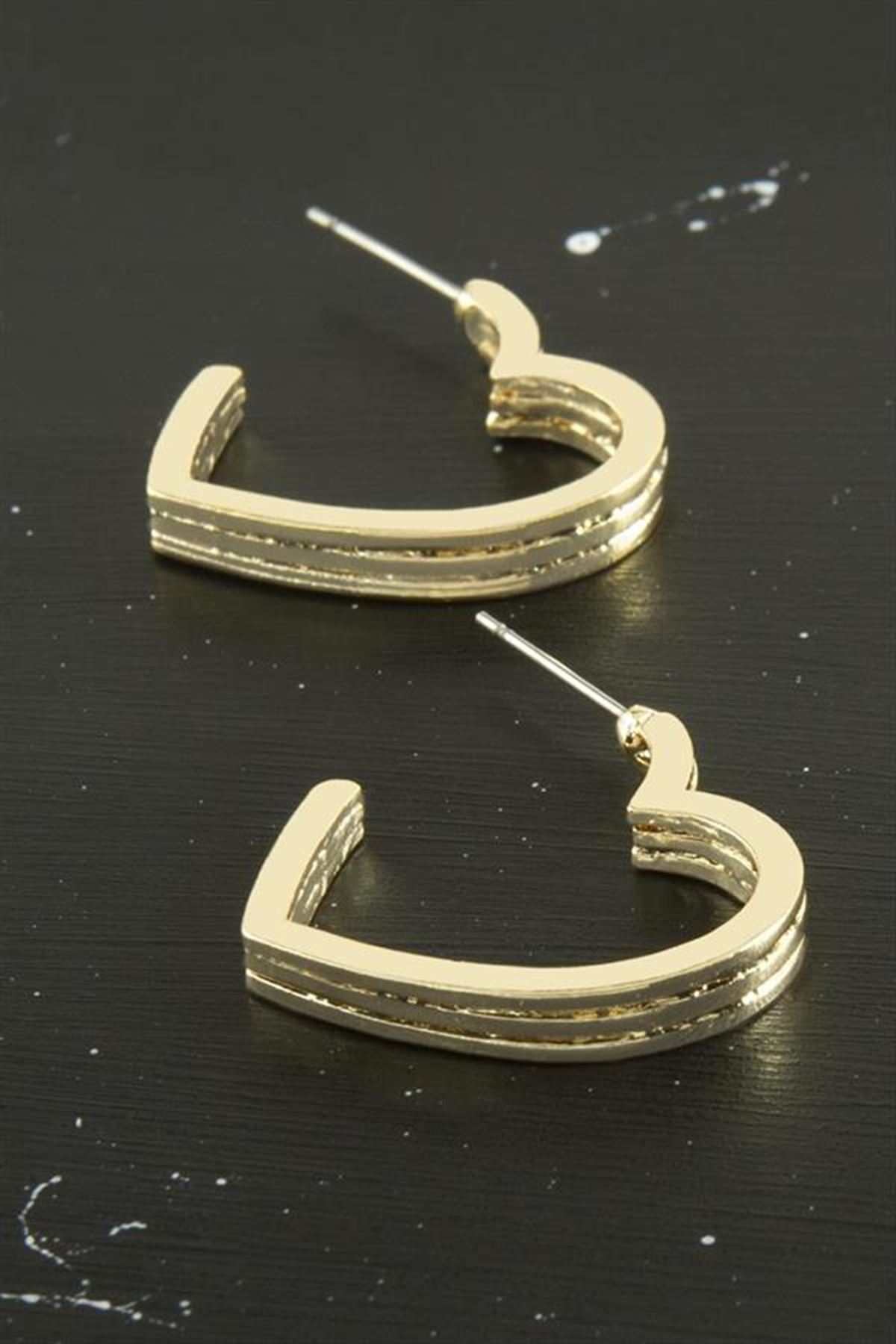Kalp Trend Metal Küpe - Sarı
