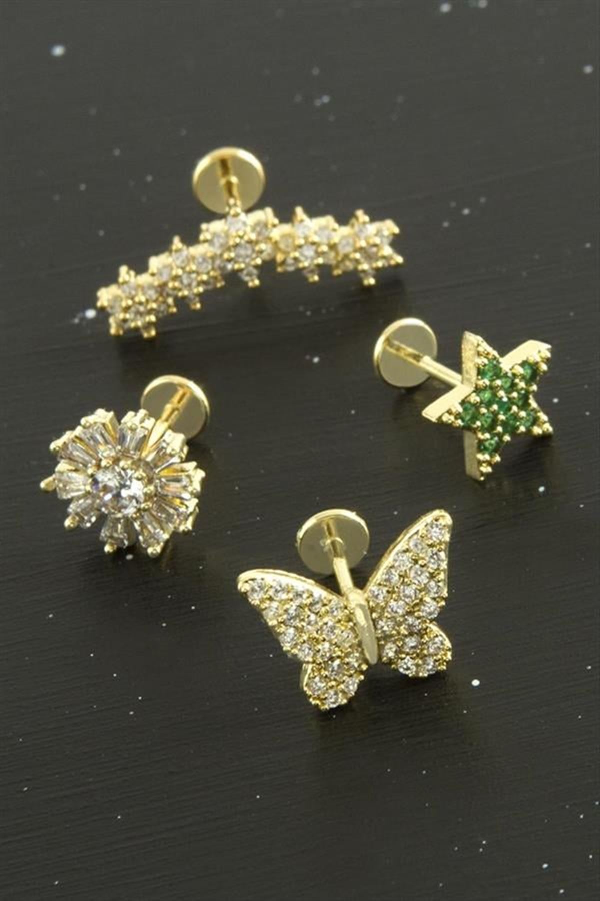 Tragus Zirkon Taşlı  Piercing 1 Adet - Gümüş Rengi
