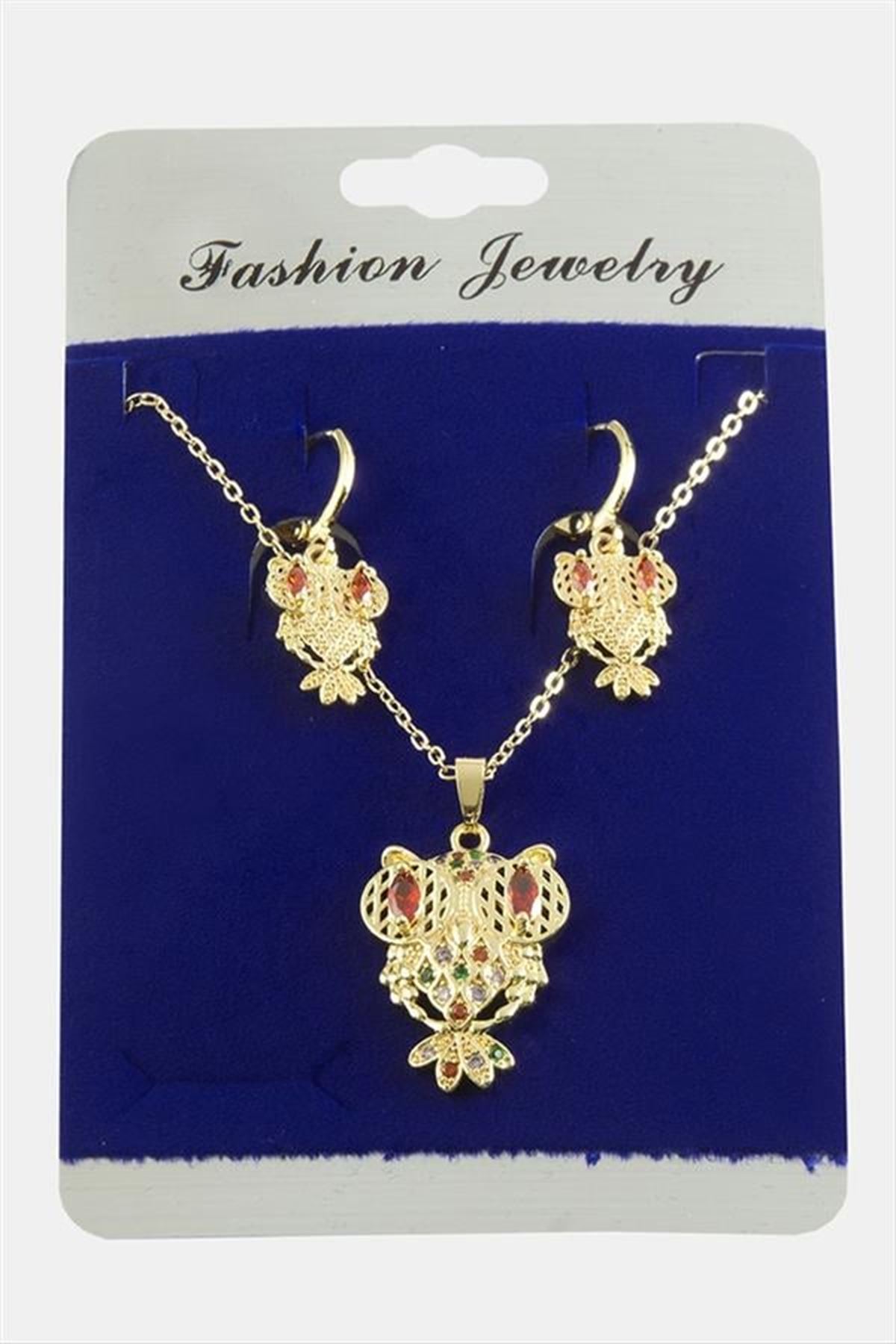Baykuş Zirkon Taşlı Set Kolye - Karışık Renk 1