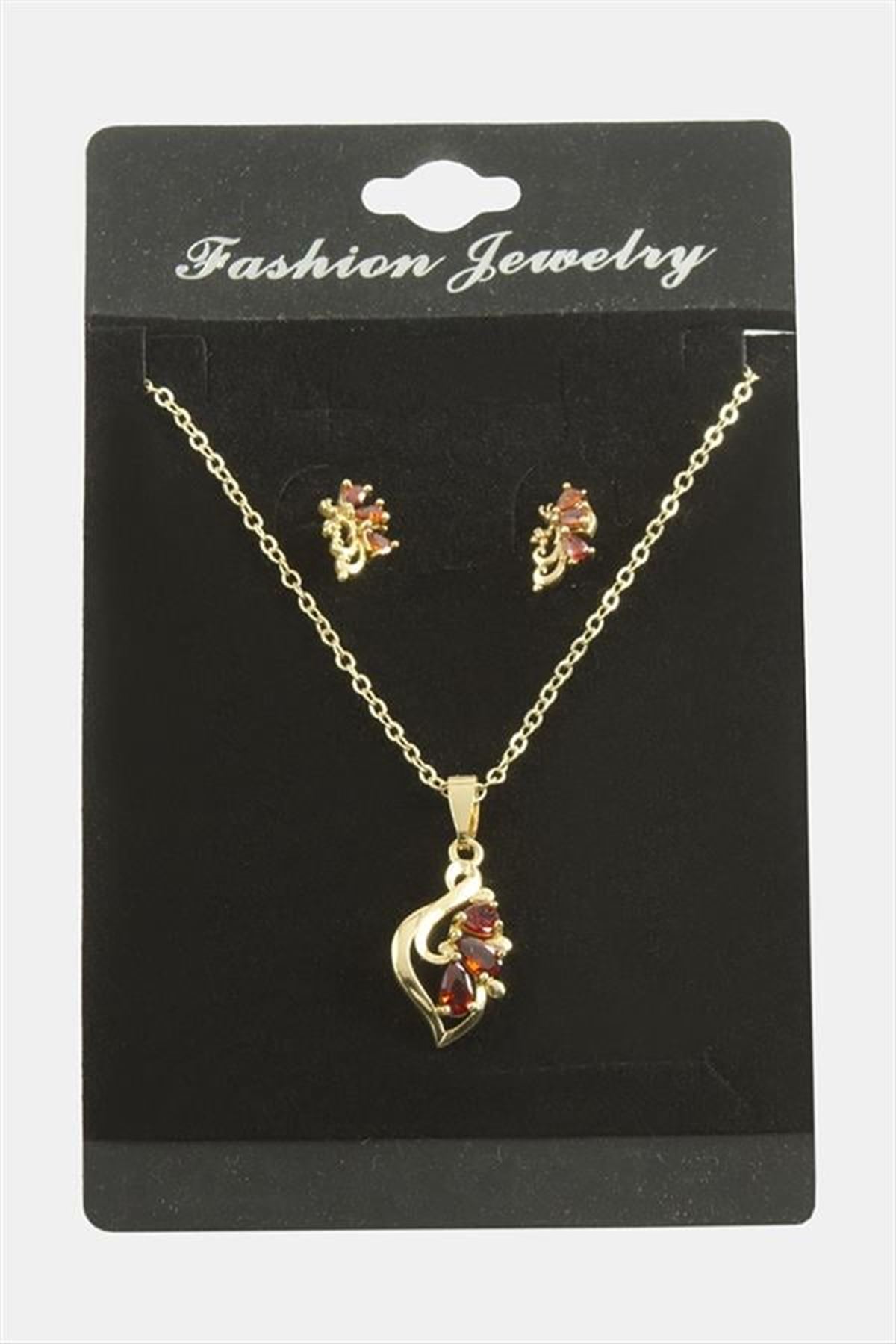 Çiçek Zirkon Taşlı Set Kolye - Siyah
