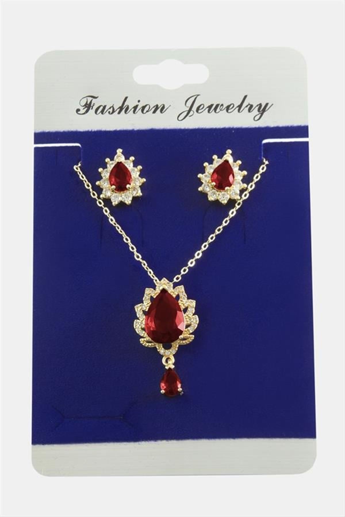 Oval Zirkon Taşlı Set Kolye - Karışık Renk 1