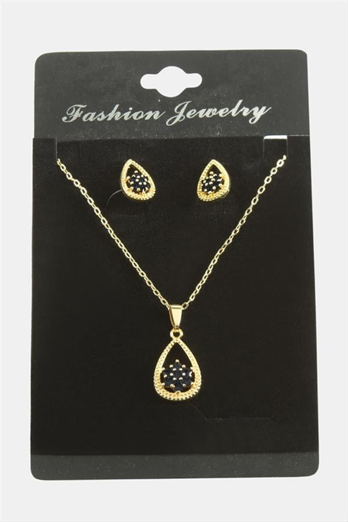 Oval Kartanesi Zirkon Taşlı Set Kolye - Yeşil
