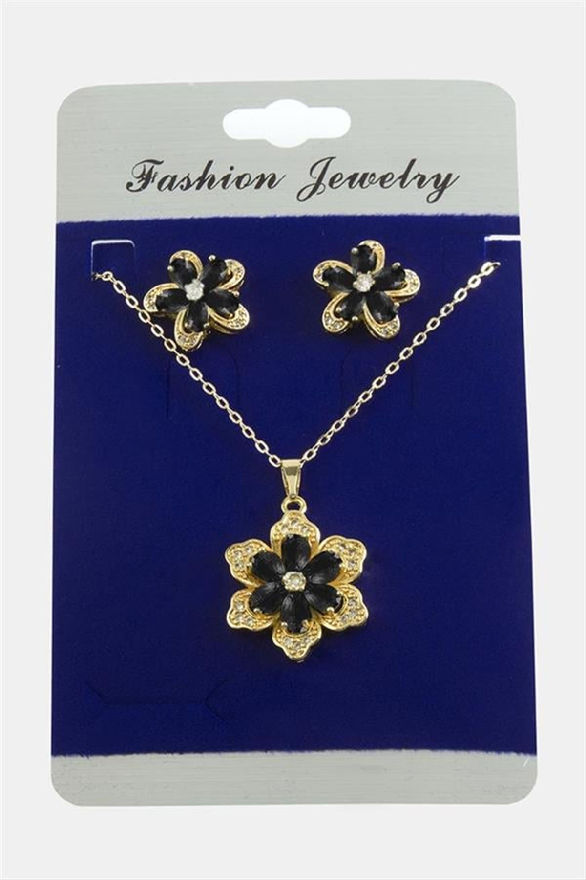 Papatya Zirkon Taşlı Set Kolye - Yeşil