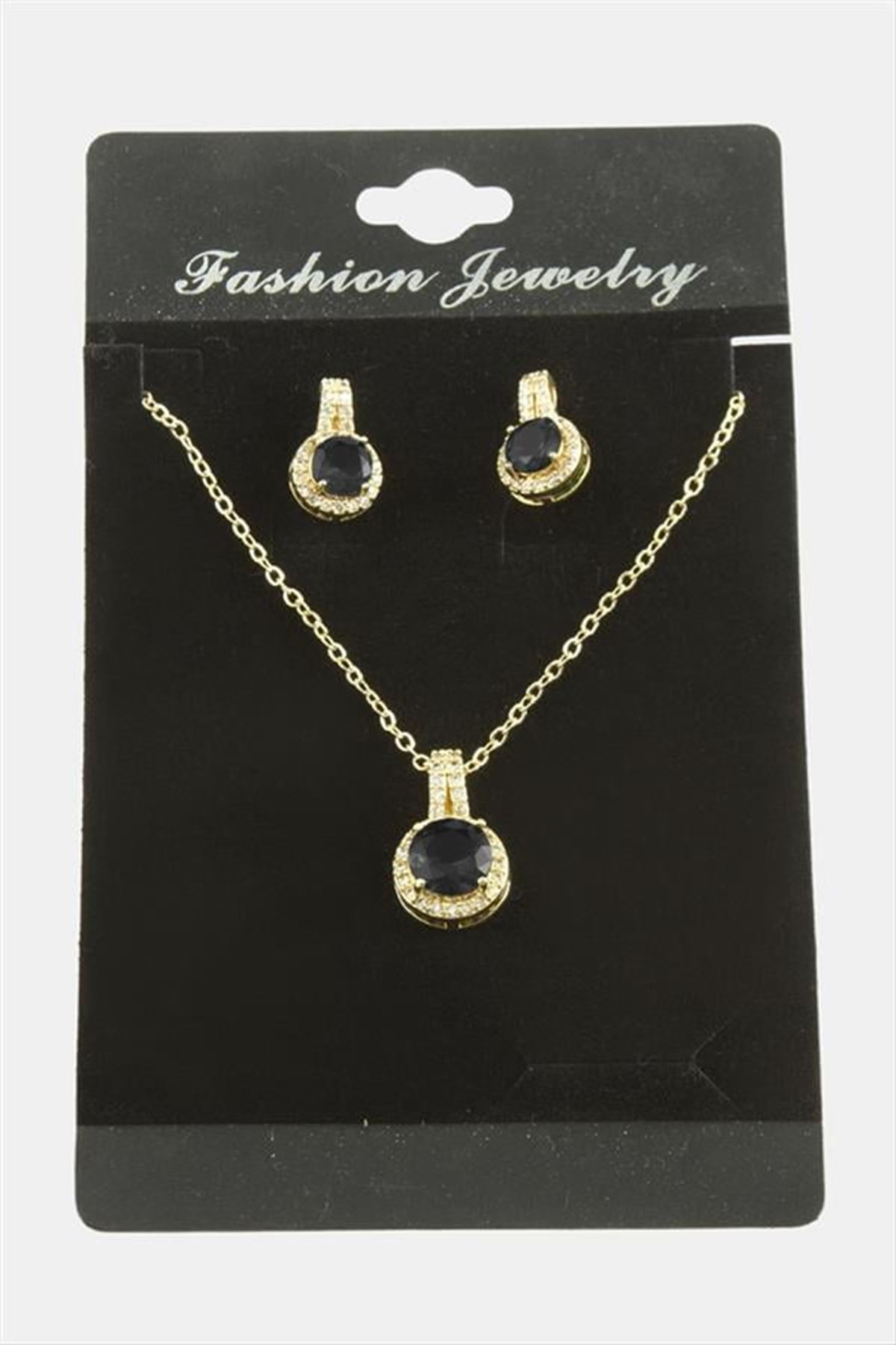 Yuvarlak Zirkon Taşlı Set Kolye - Yeşil