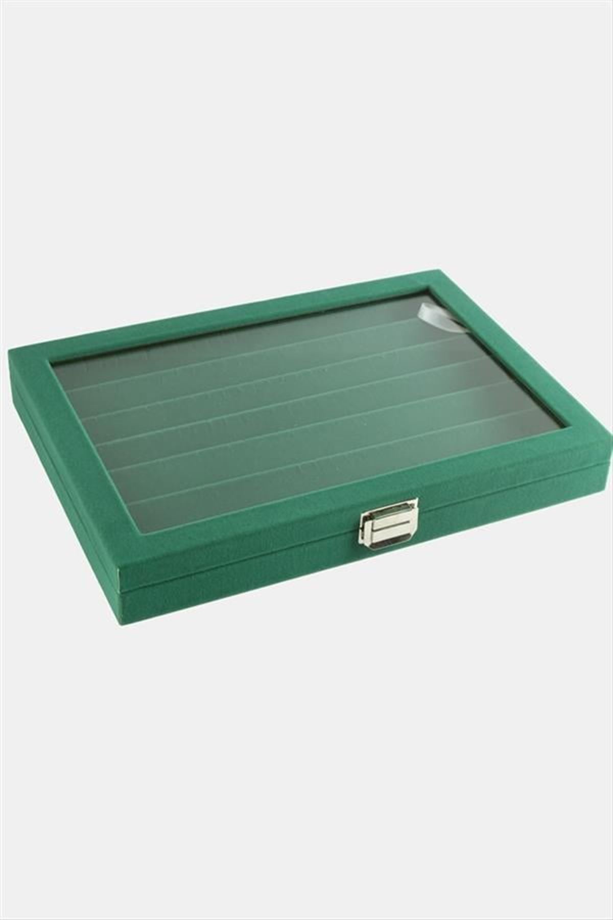Cam Kapaklı Anfora Kumaş Küpe Standı 24*34 cm - Yeşil
