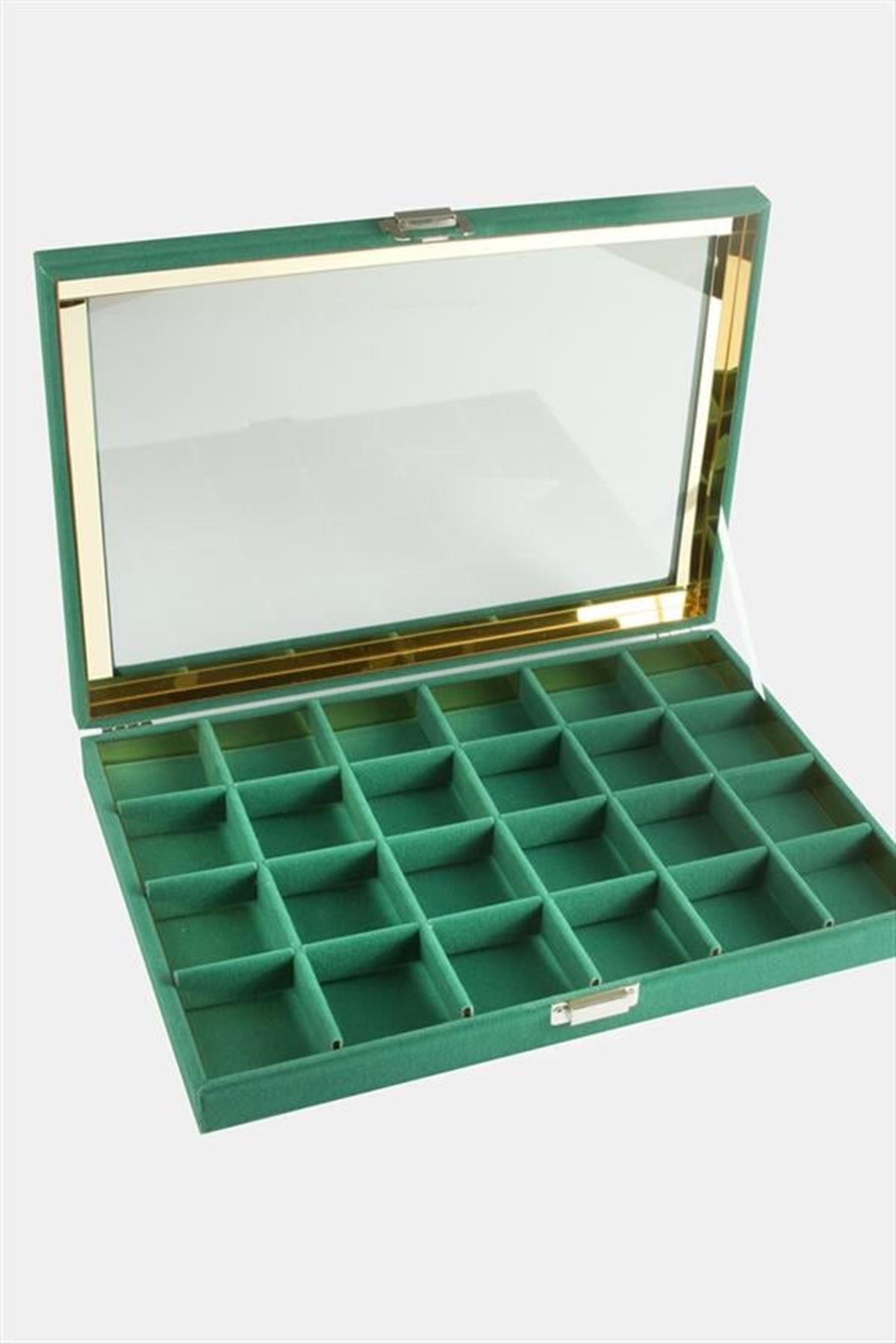24 Bölmeli Cam Kapaklı Anfora Kumaş Sunum Tablosu 24*34 cm - Gri
