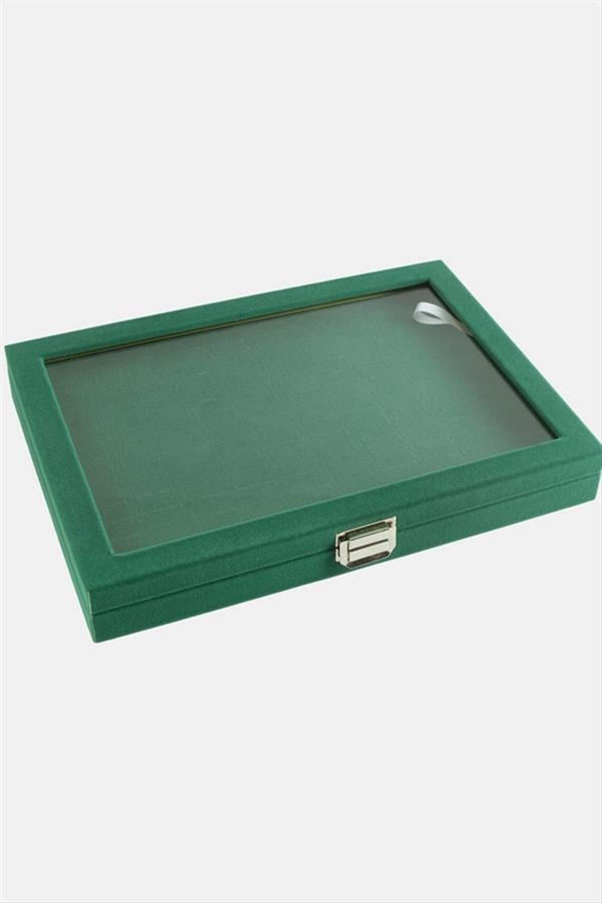 Cam Kapaklı Anfora Kumaş Batırmalı Yüzük Standı 24*34 cm - Yeşil