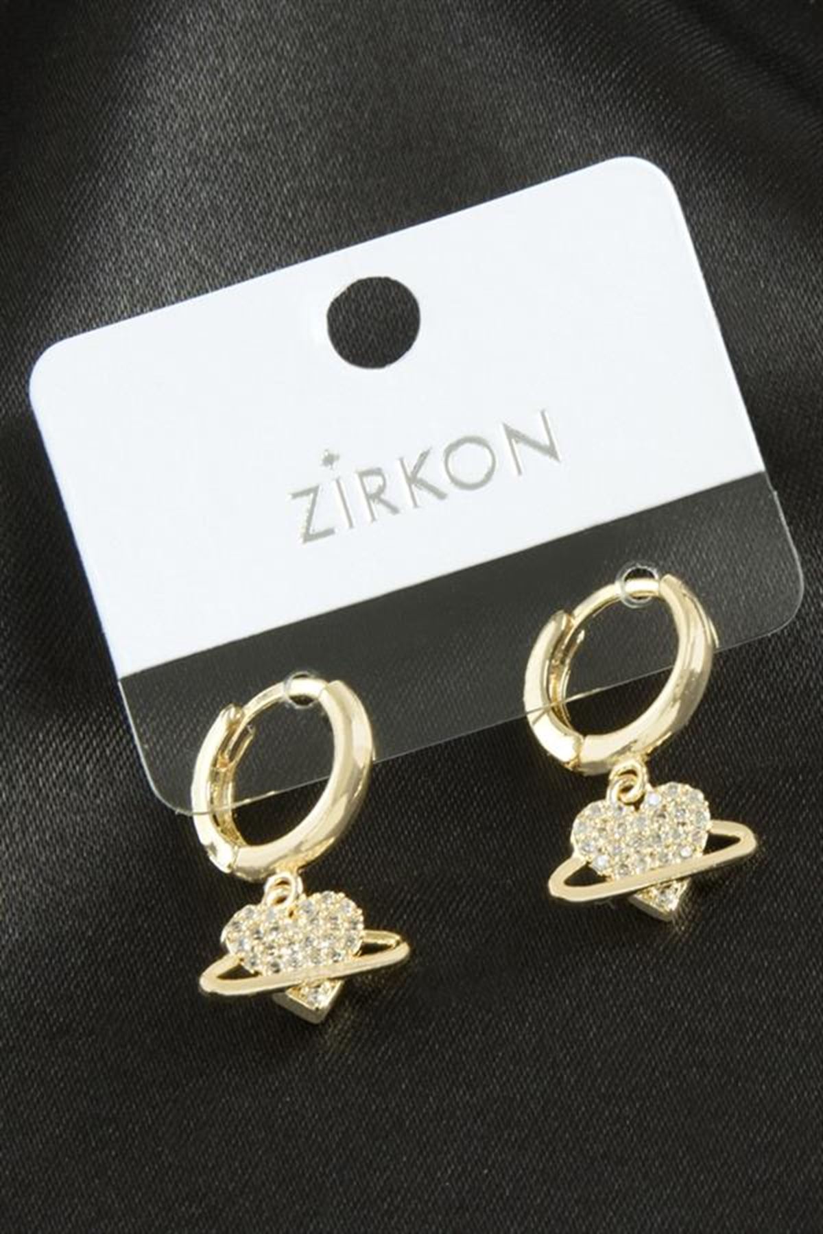 Kalp Zirkon Taşlı Küpe - Sarı