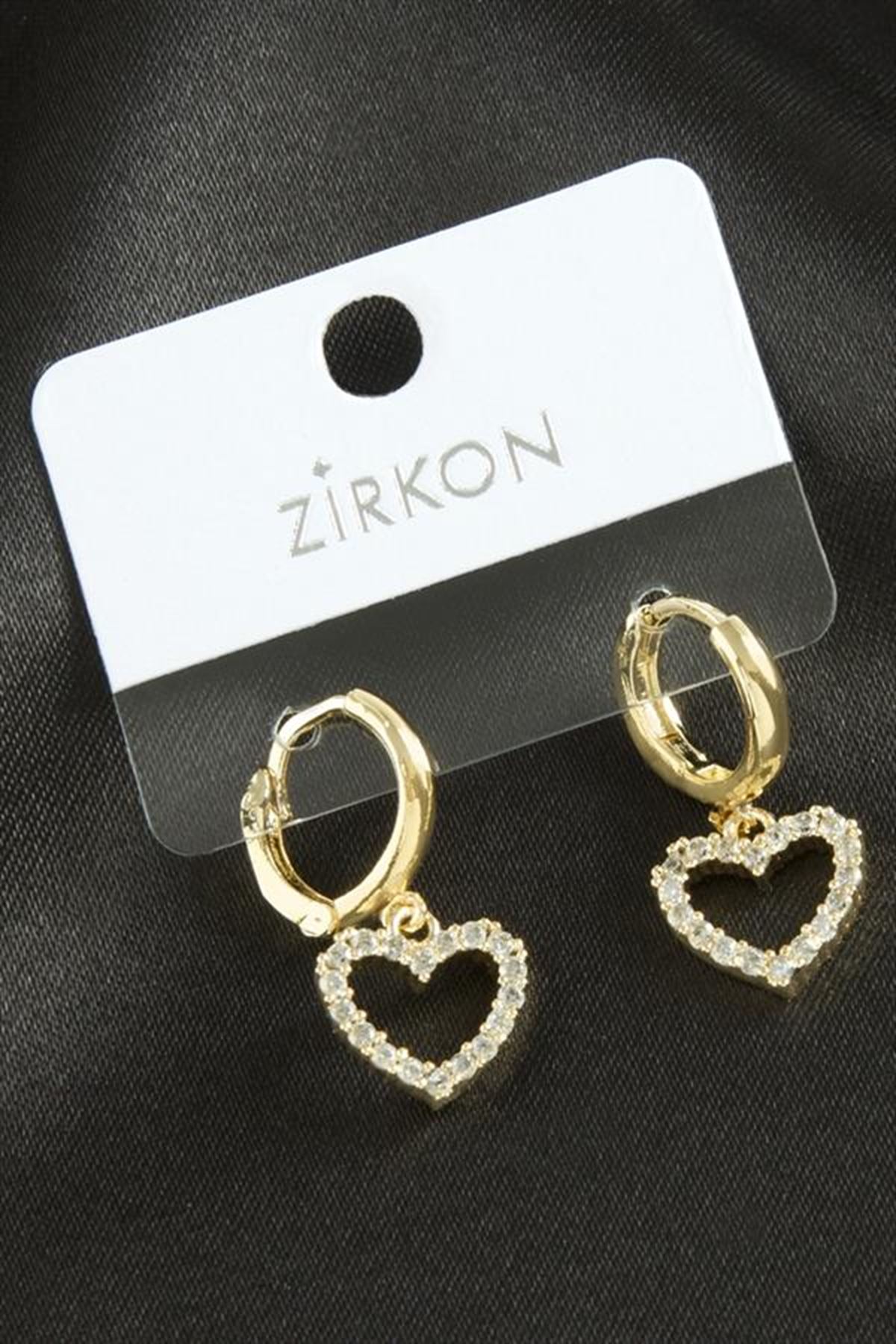 Kalp Zirkon Taşlı Küpe - Sarı