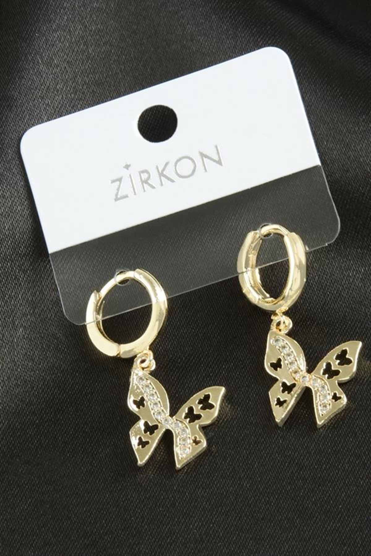 Kelebek Zirkon Taşlı Küpe - Sarı