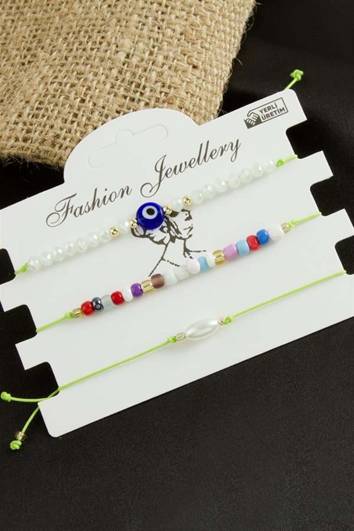 3 Adet Nazar Kristal Kum Boncuk Bileklik - Açık Pembe