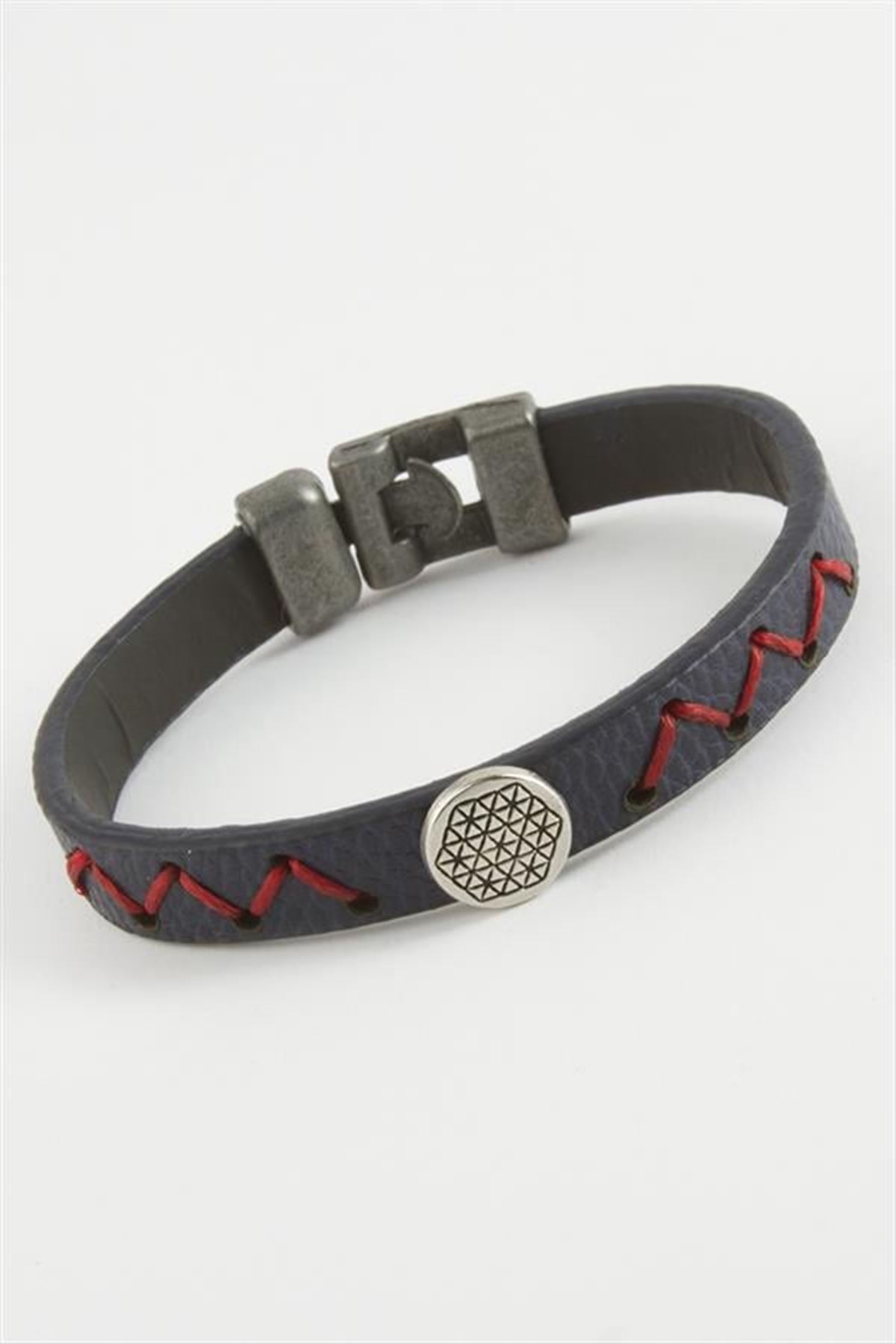 Zemin Desenli Kaliteli Suni Deri Bileklik - Lacivert