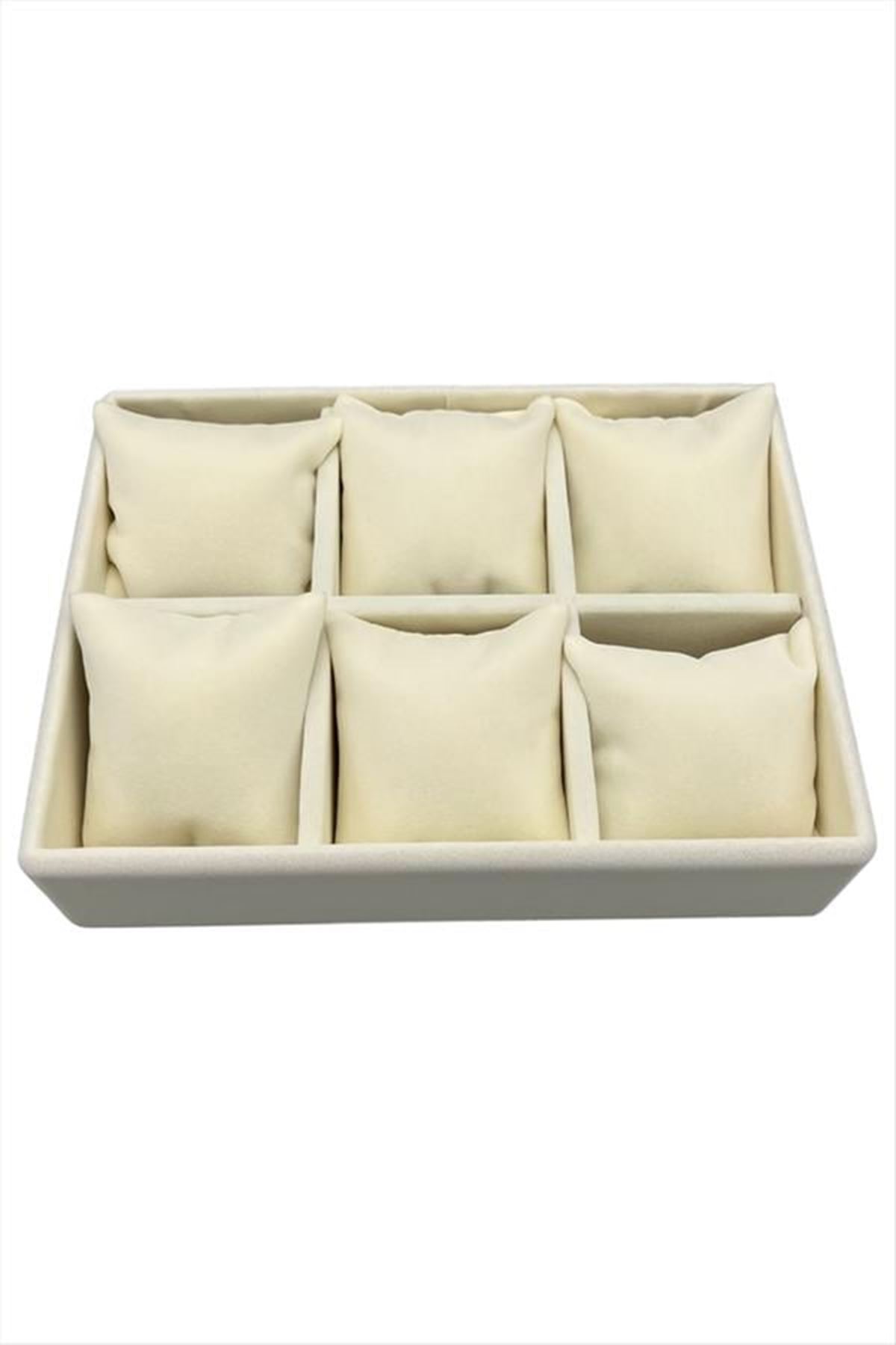 6'lı Anfora Kumaş Yastıklı Tabla - Krem
