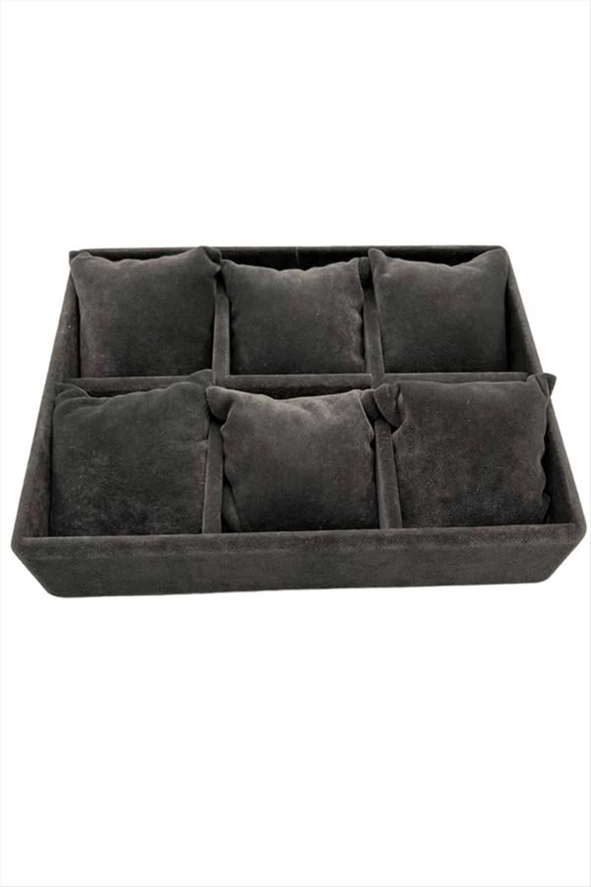 6'lı Anfora Kumaş Yastıklı Tabla - Füme