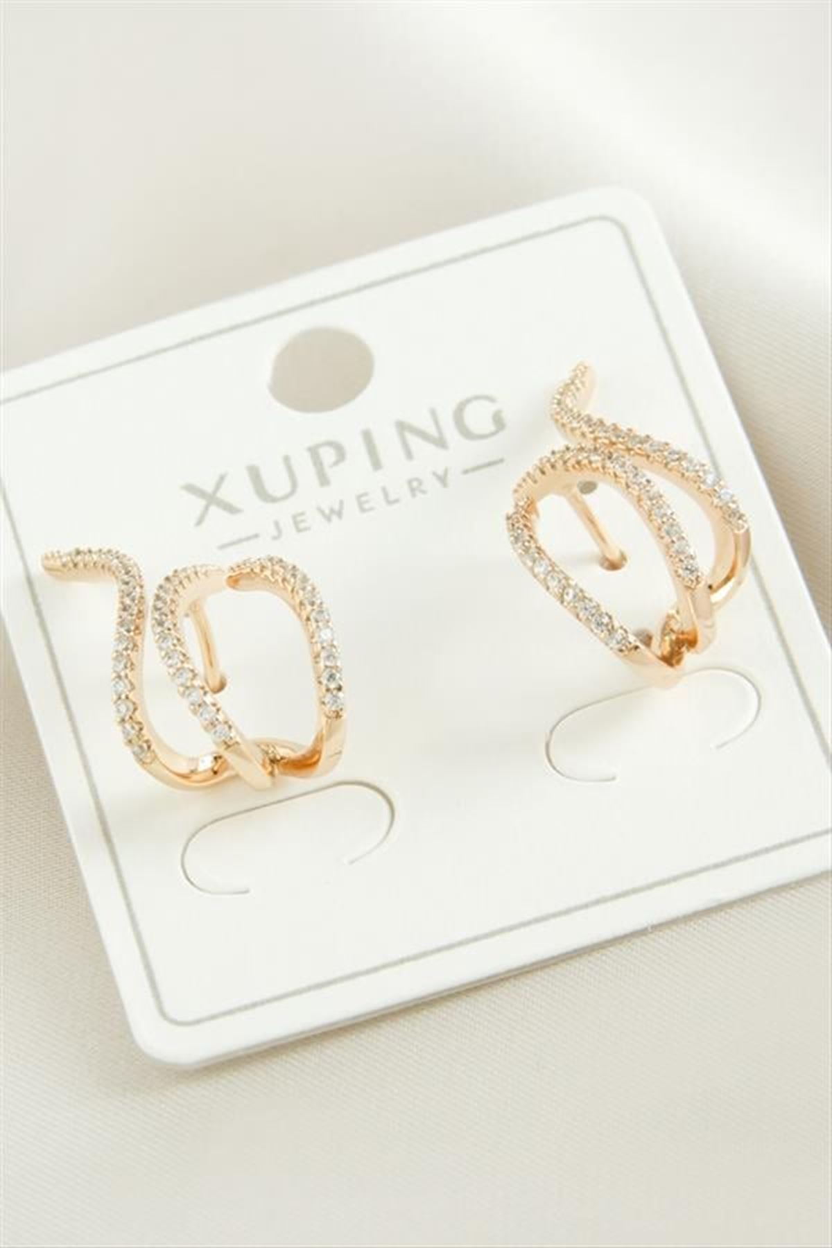 Xuping Zirkon Taşlı Lüks Çelik Küpe - Sarı